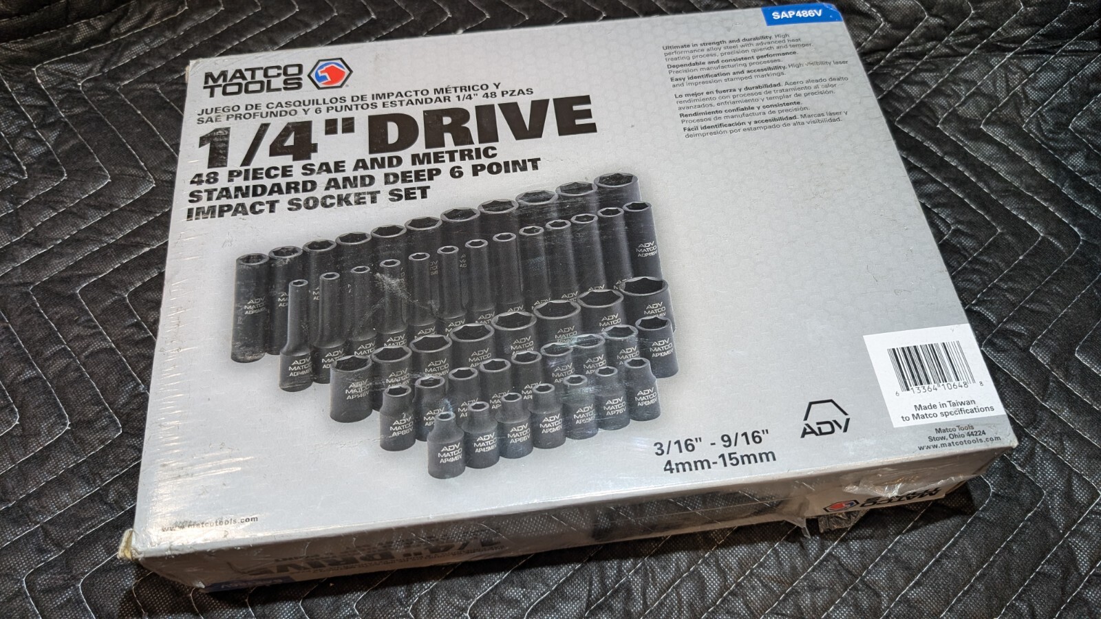 Matco Tools SAP486V ADV 1/4″ Metric SAE Shallow Deep 6 Point Impact Socket Set