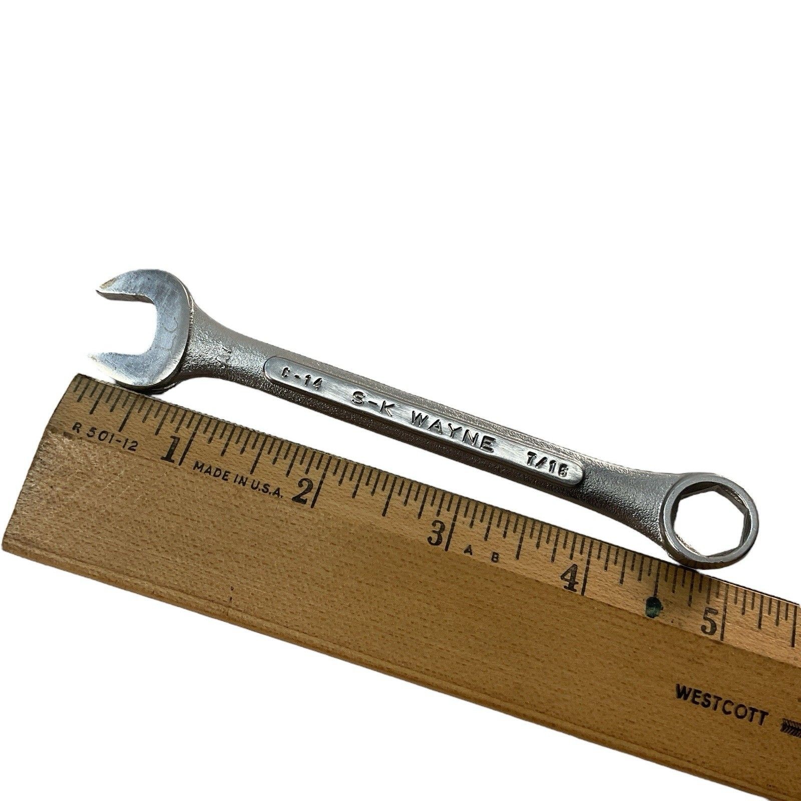 S-K Wayne C-14 Combination Wrench 7/16 Inch 6 Point Open Box End Vintage USA