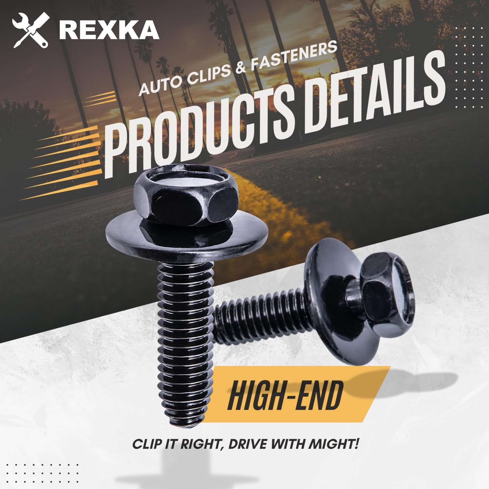 Rexka 10pcs M6 1.0 X 25mm Metric Hex Head Sems Bolts Body One Size,