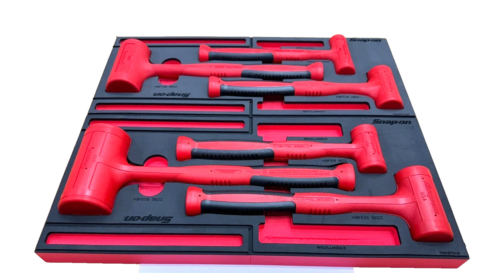 New Snap-on™ HBFE6FR 16 20 24 32 48 56 oz 6-pc Red Dead Blow Hammer Foam Set