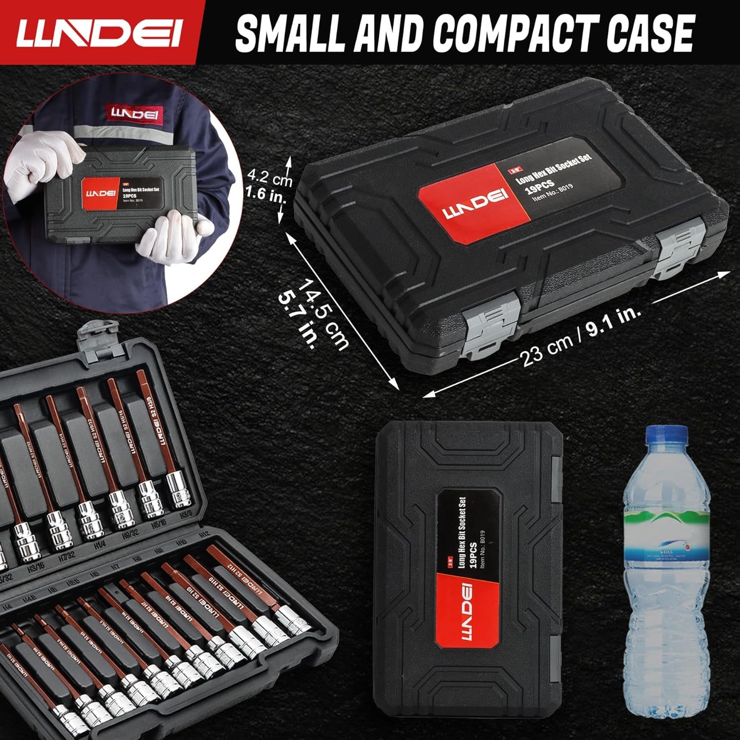 19PCS Extra Long Allen Hex Bit Socket Set 3/8″ Drive SAE & Metric w/ Case