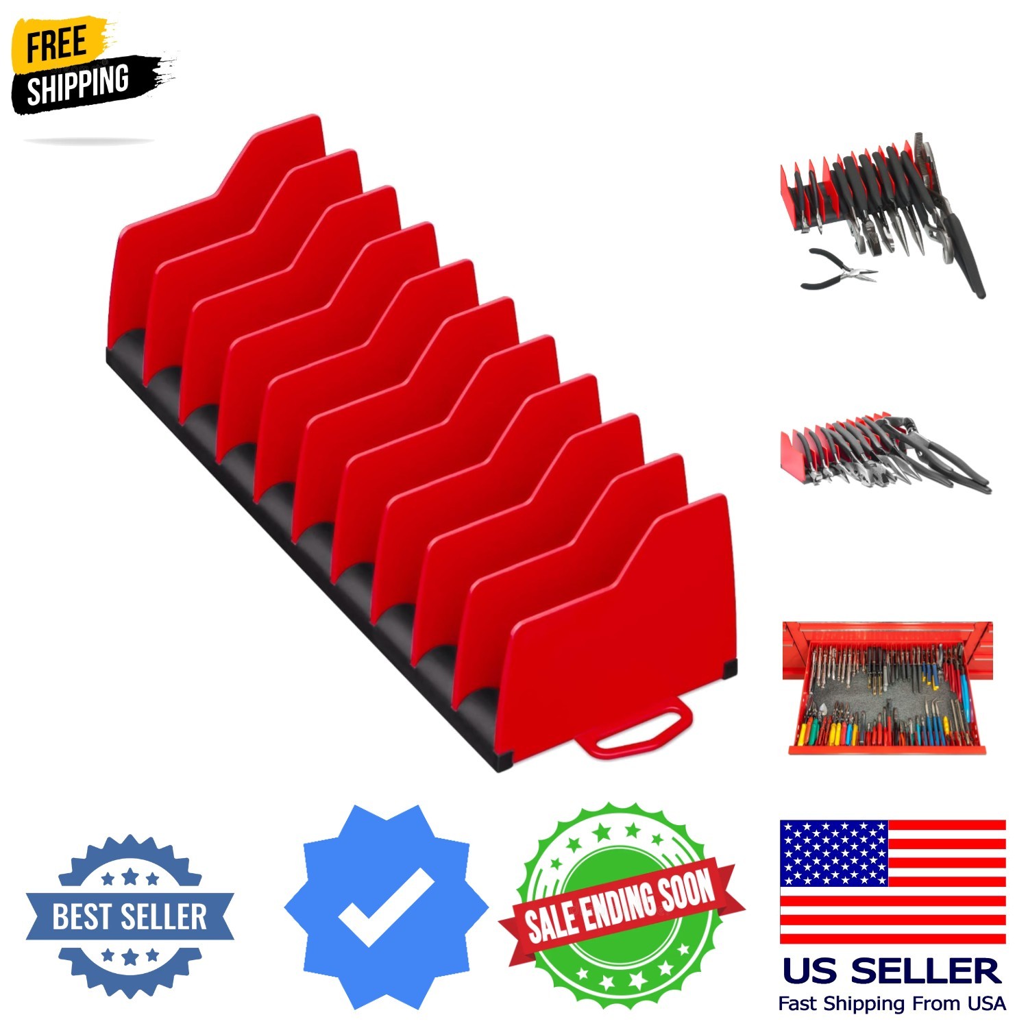 Plier Pro No-Slip Plier Organizer, Holds 10-Tools of Any Size, Rubber Base K…