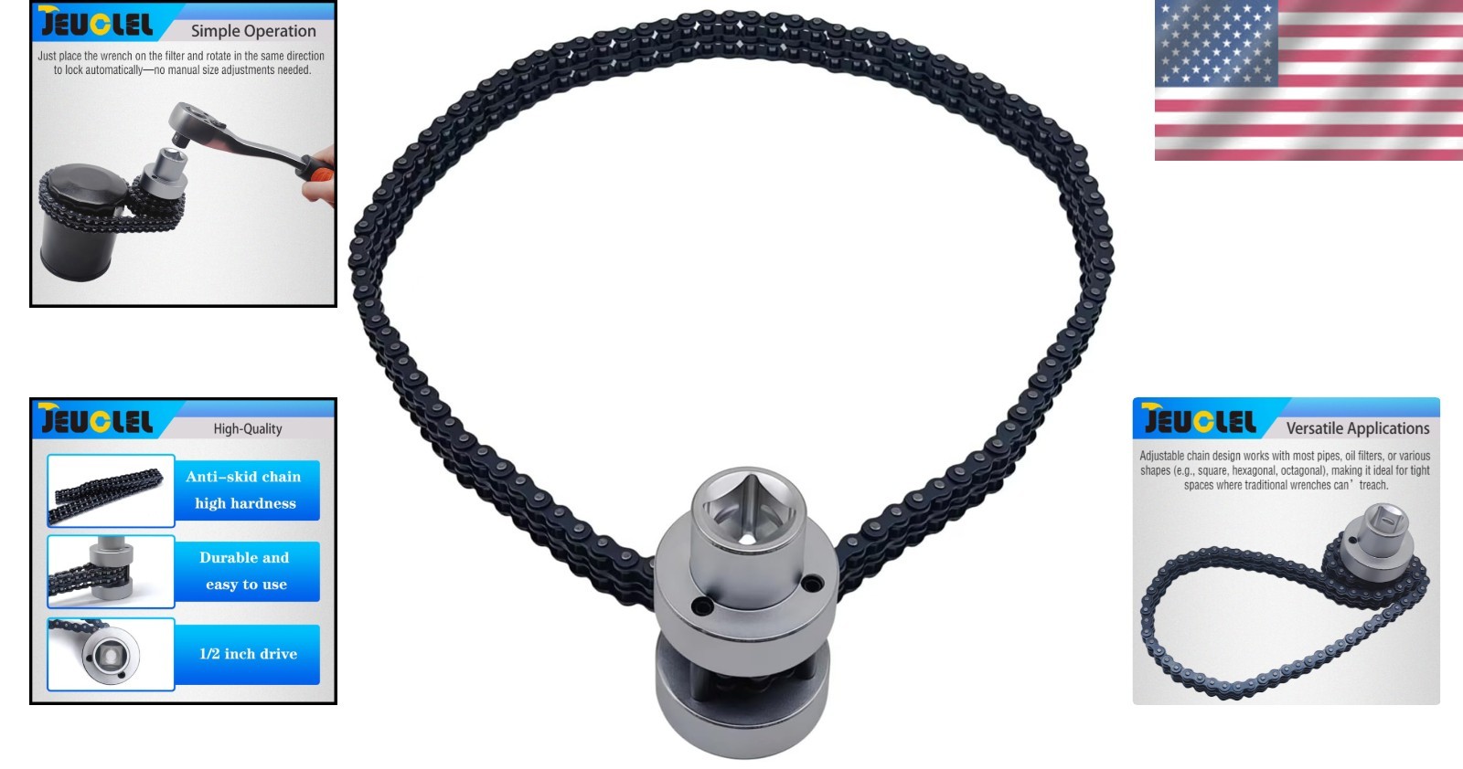Oil Filter Chain Wrench 73-169.5mm 1/2 Inch Drive Fits Most Vehicles Auto Repair