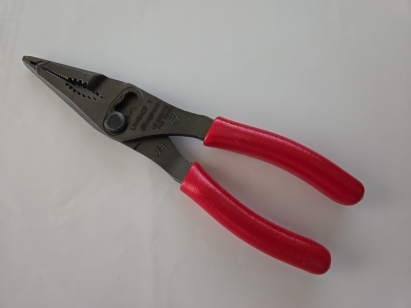Snap On Tools 7″ Long Nose Pliers 3 Slip Joint Talon Grip 57% More Power RED NEW