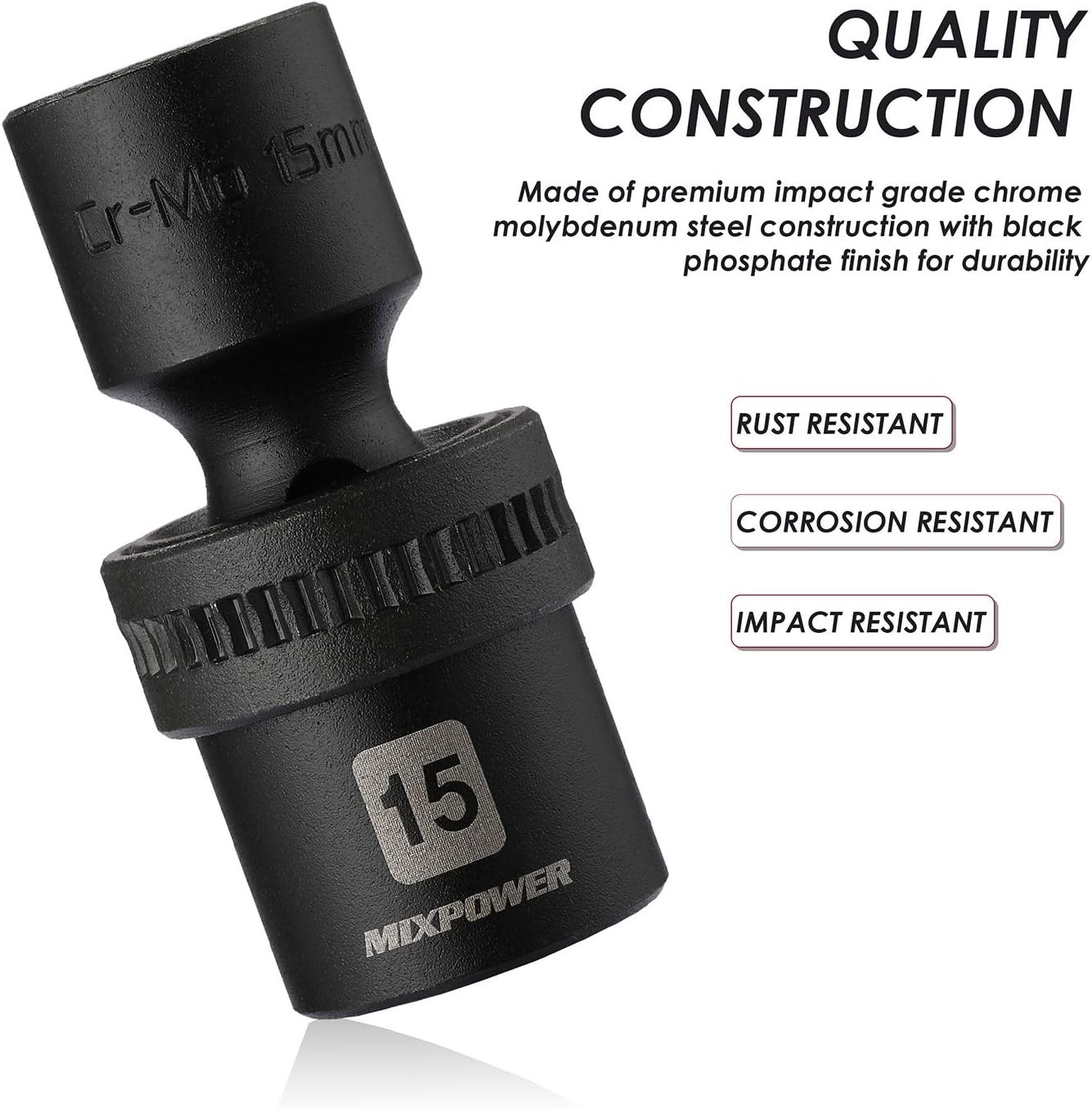 15-Piece Shallow Impact Socket Set, Metric, Swivel Head