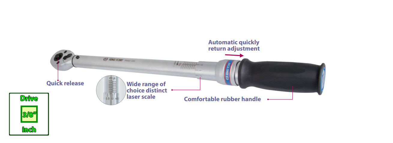 3/8″ Heavy Duty Adjustable Torque Wrench (Newton Meter) 10-60 Nm KING TONY