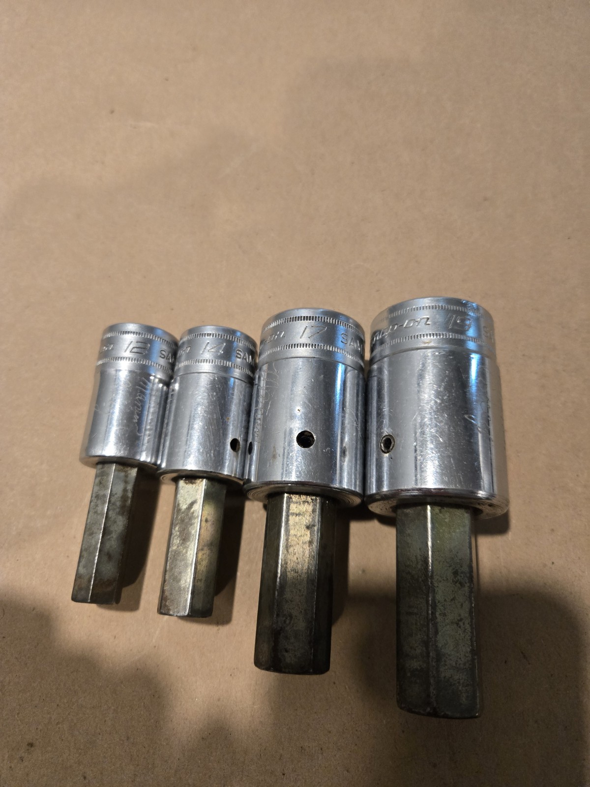 Snap On 1/2 Drive 12MM,14MM,17MM,19MM Metric Hex Bit Driver Sockets USA Lot Of 4