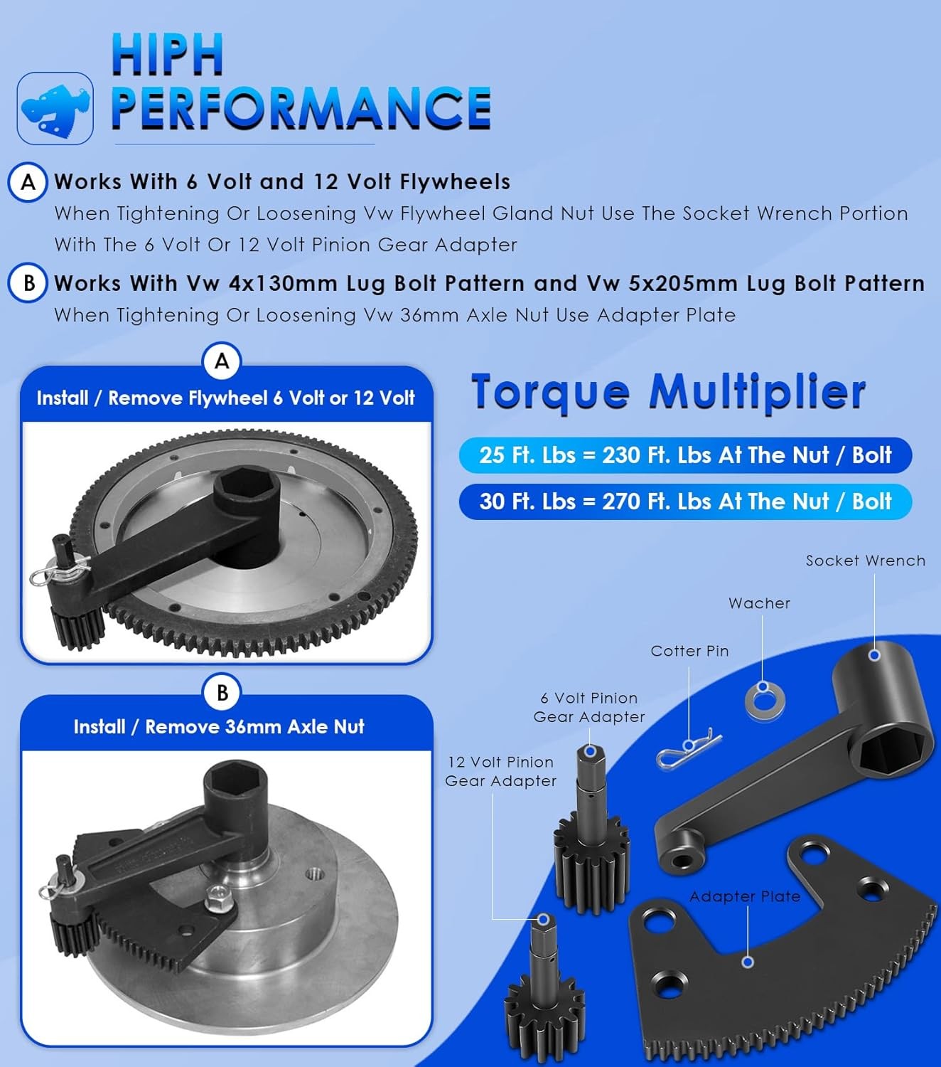 Torque Multiplier for VW 36mm Axle Flywheel Nut High Leverage Wrench Tool 000133