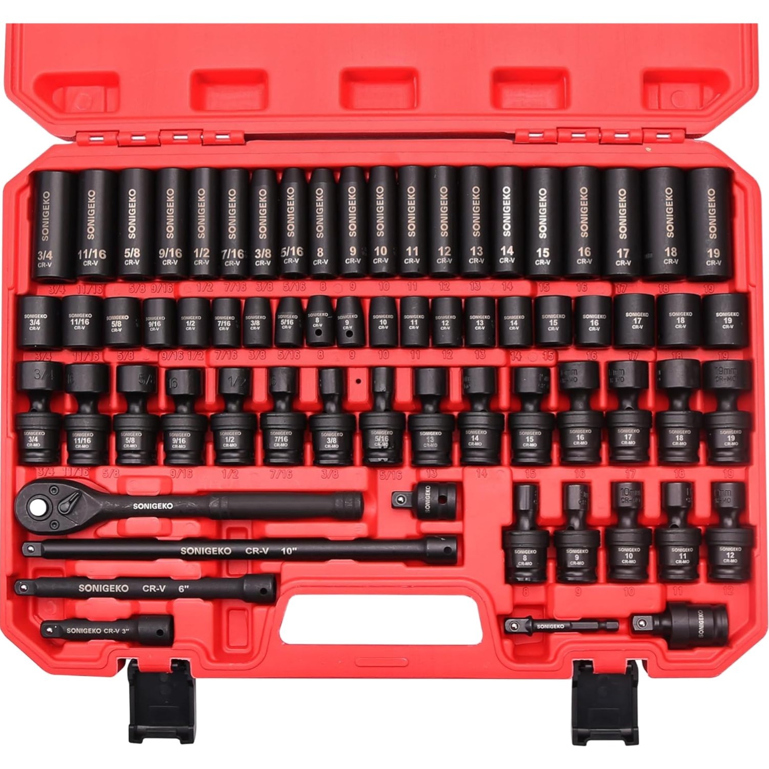 3/8″ Drive Impact Socket Set, 67-Piece Standard Metric SAE CR-V Steel