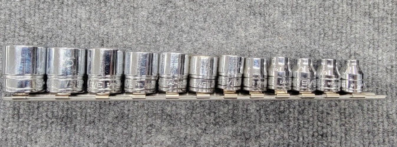 Snap-on 3/8″ Drive 1/4-7/8″ Complete SAE 12-point 12pc Set Shallow F-081 – F-281