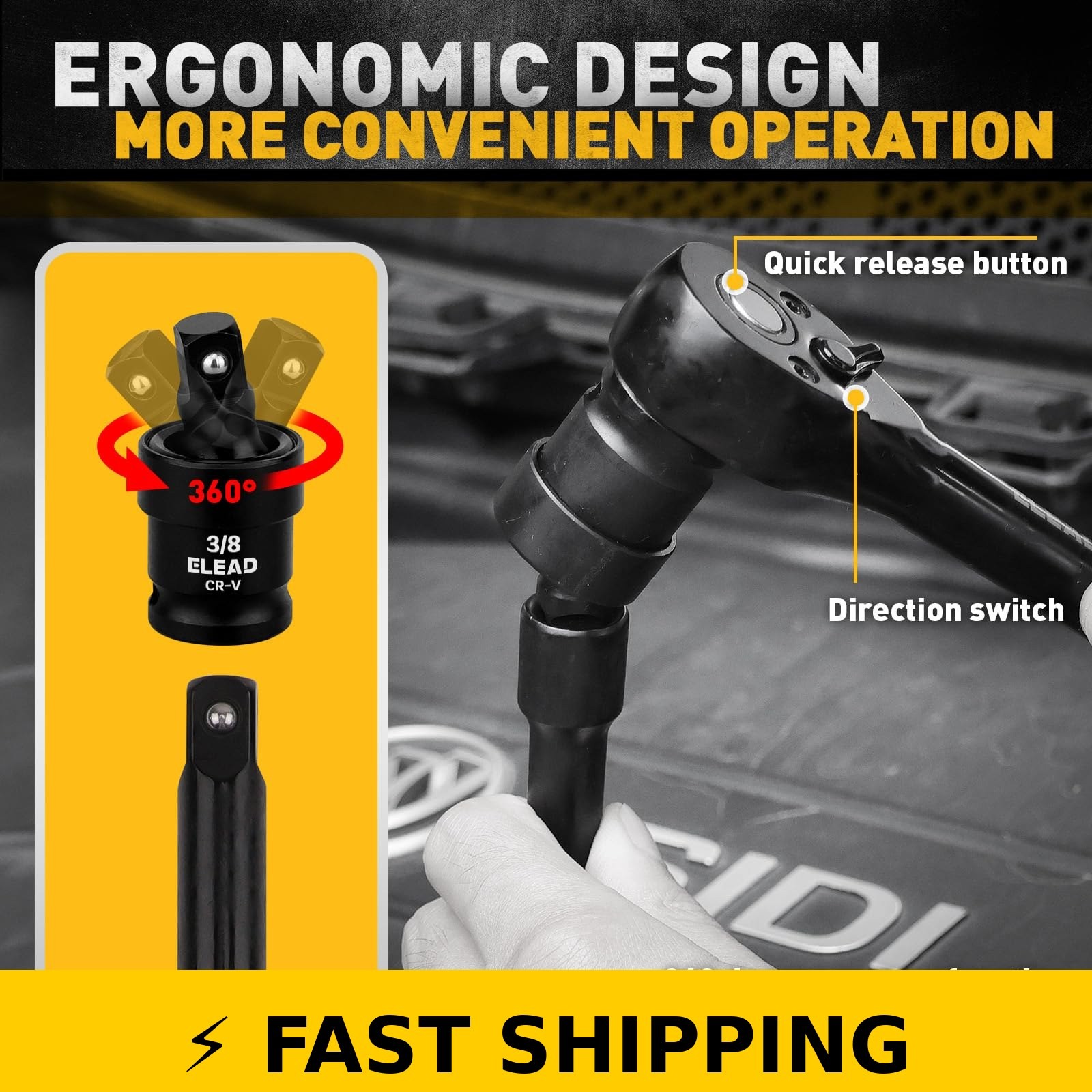 ELEAD 96-Piece 3/8″ Drive Impact Socket Set – SAE & Metric