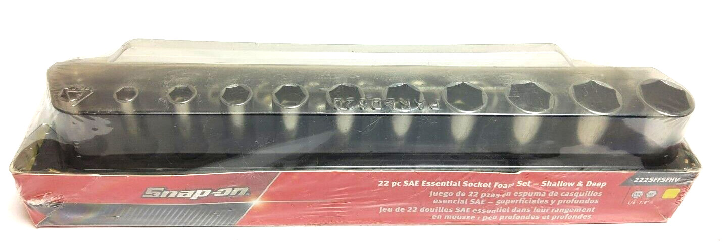 New Snap-on 3/8″ drive 1/4″ thru 7/8″ 22pc 6-point Shallow Deep Socket 222SFFSHV