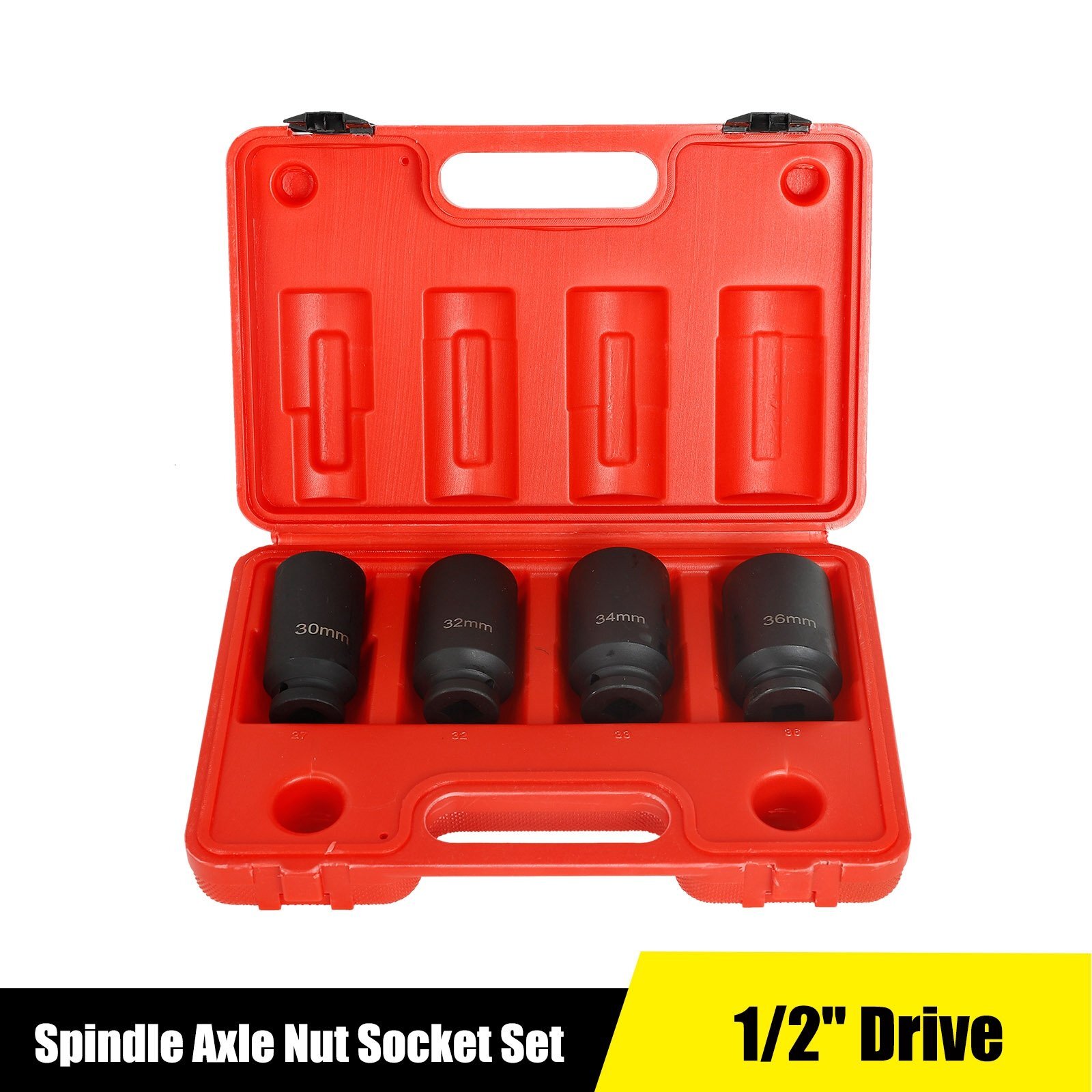 4pc 1/2″dr 12pt Metric SPINDLE/AXLE NUT DEEP IMPACT SOCKET SET CrMo Blk PO4