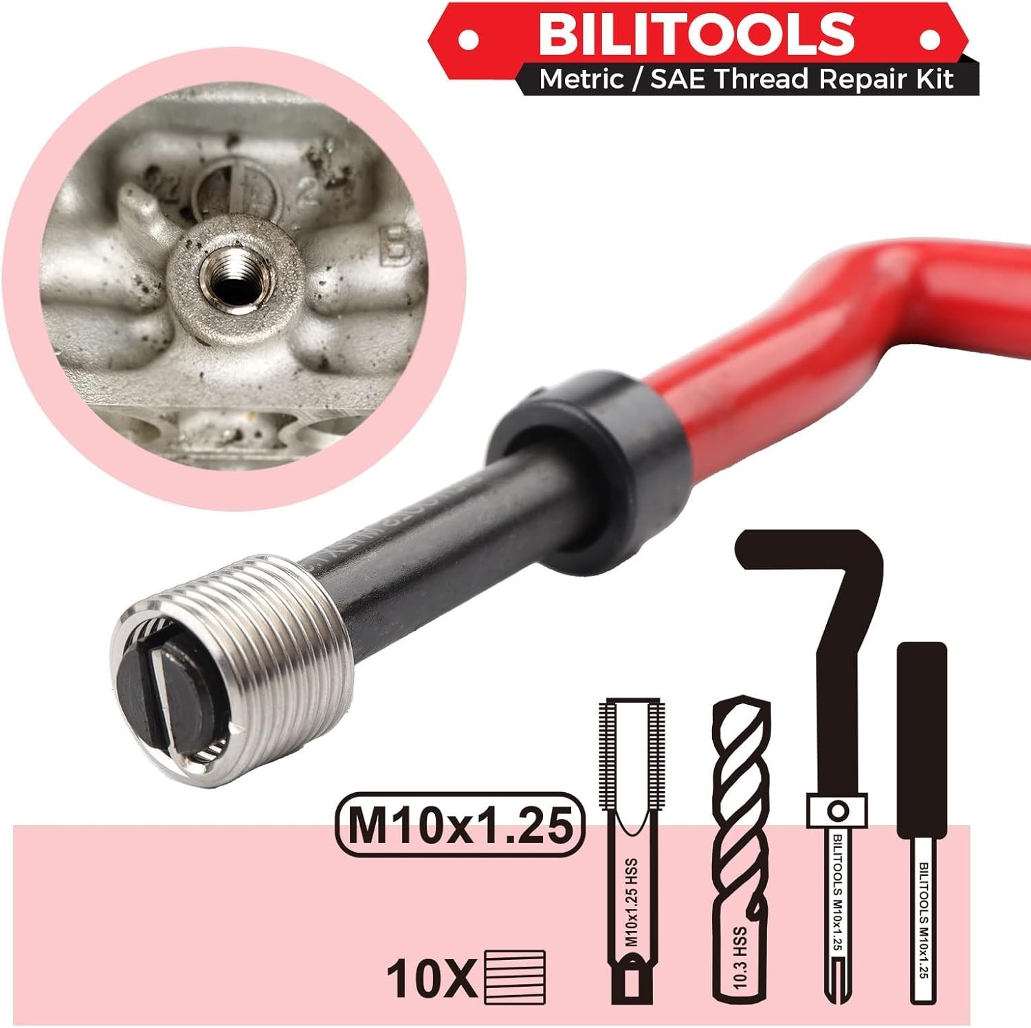 M10x1.25 Helicoil Repair Kit with 304 Stainless Inserts – Compact & Efficient