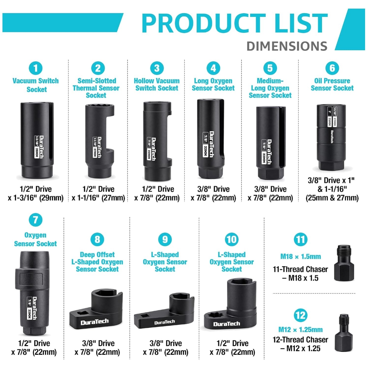 Precision Oxygen Sensor Socket Set with Black Phosphating