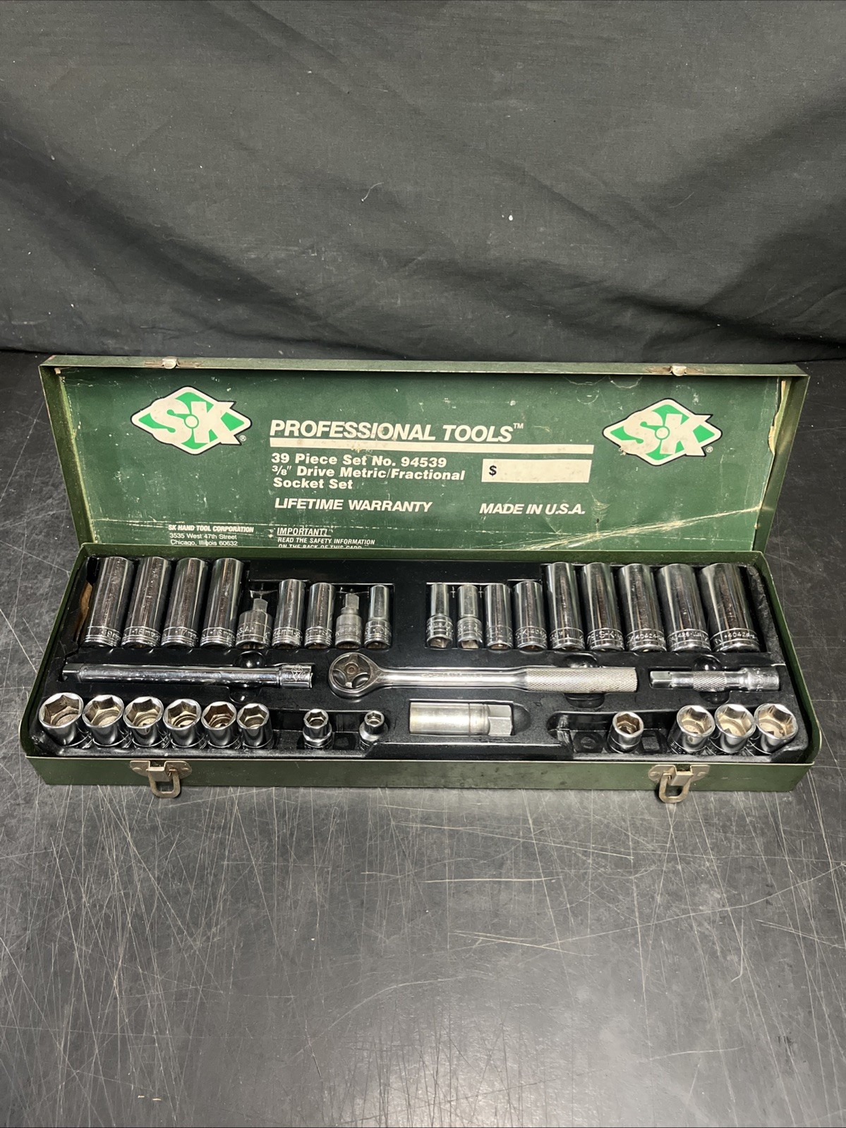 SK Professional Tools 39pc Socket Set 3/8” Drive No. 94539 SAE & MM Incomplete