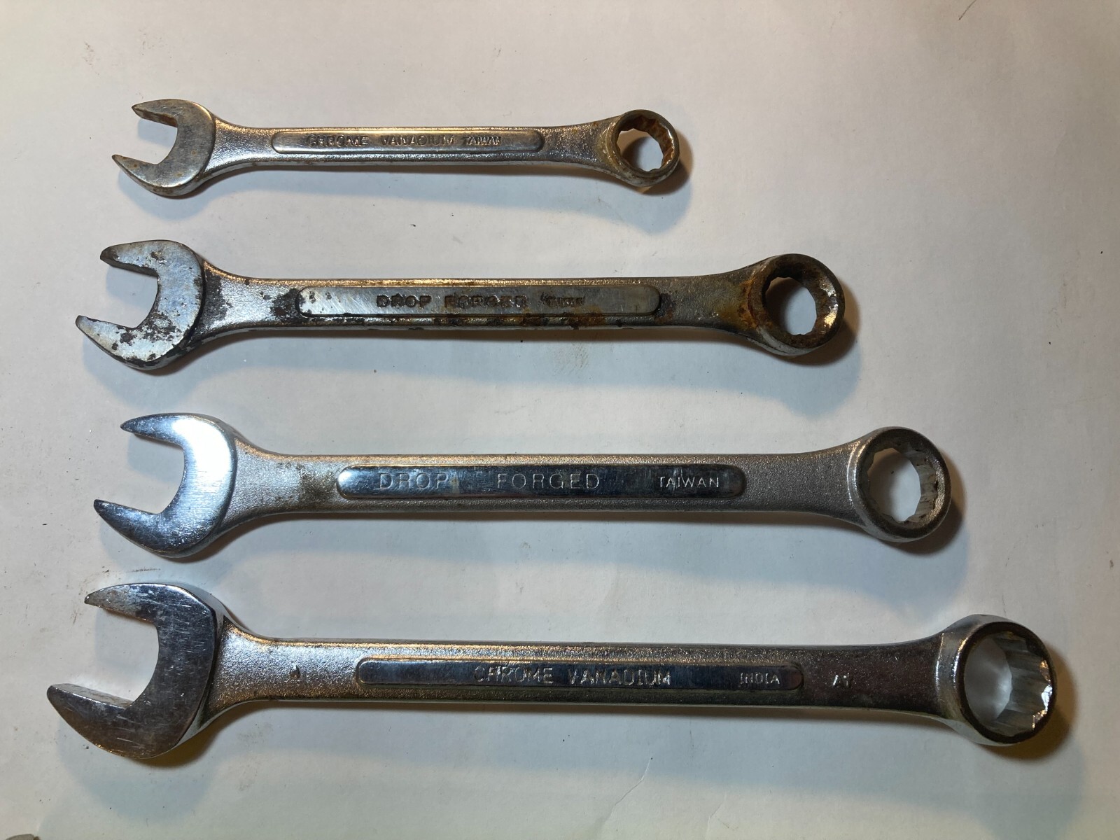 Vintage 4 Chrome Vanadium Combination Wrenches 13, 15, 17, 19mm Steel Forged