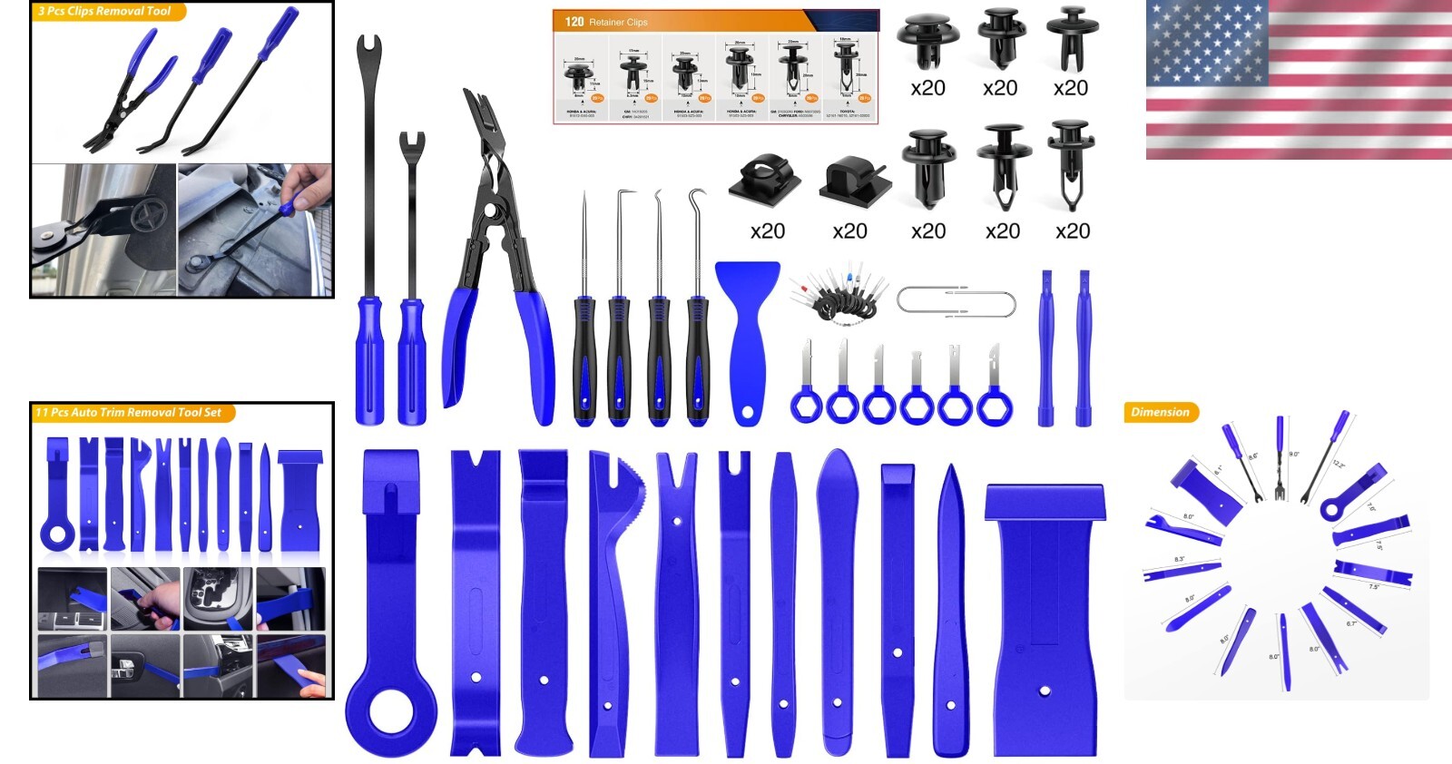 Multifunctional 200Pcs Trim Removal Tools with Sturdy Nylon Clips & Storage Bag