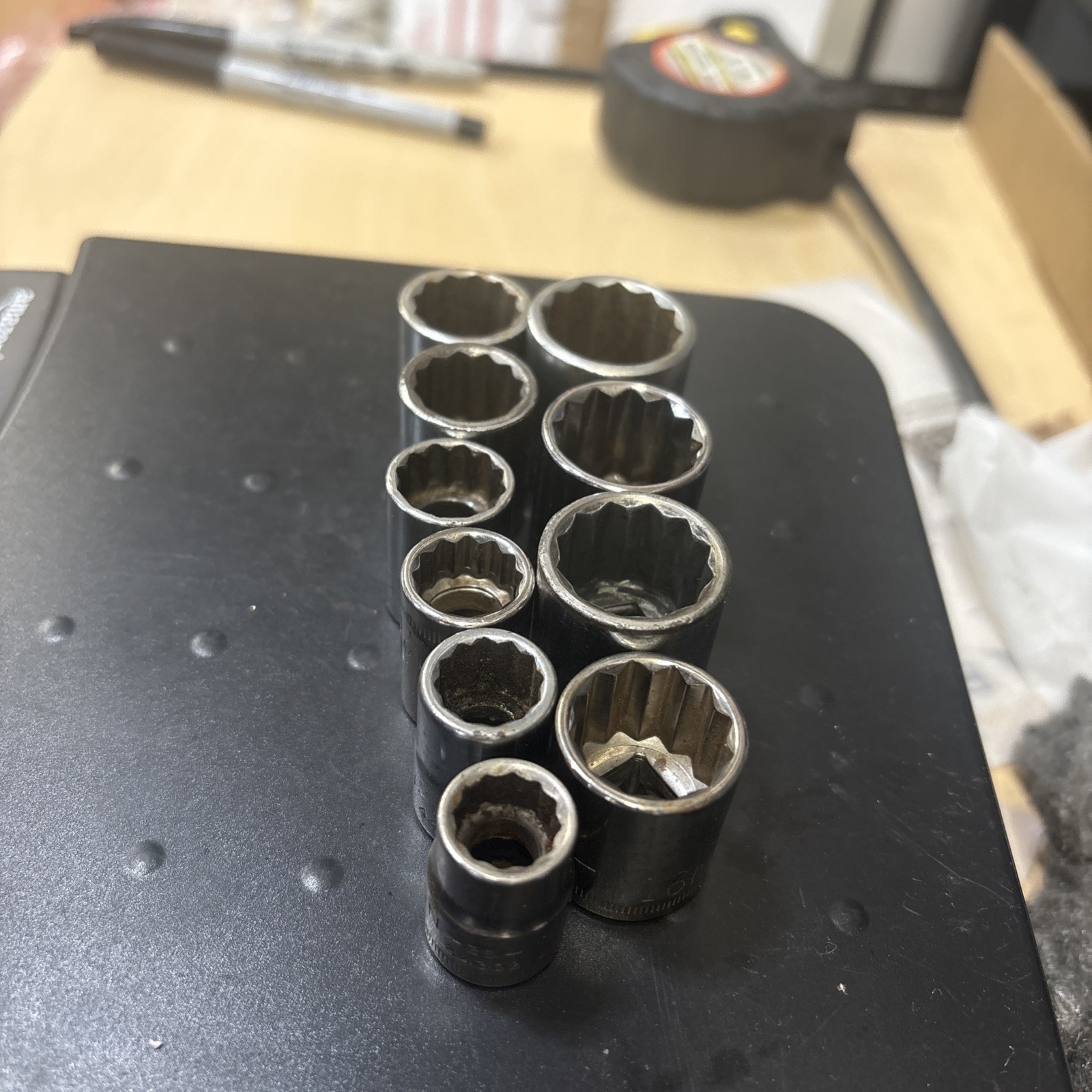 Vintage Craftsman Metic 10 Piece Socket 12 Point 3/8″ Drive Set 10mm-19mm USA