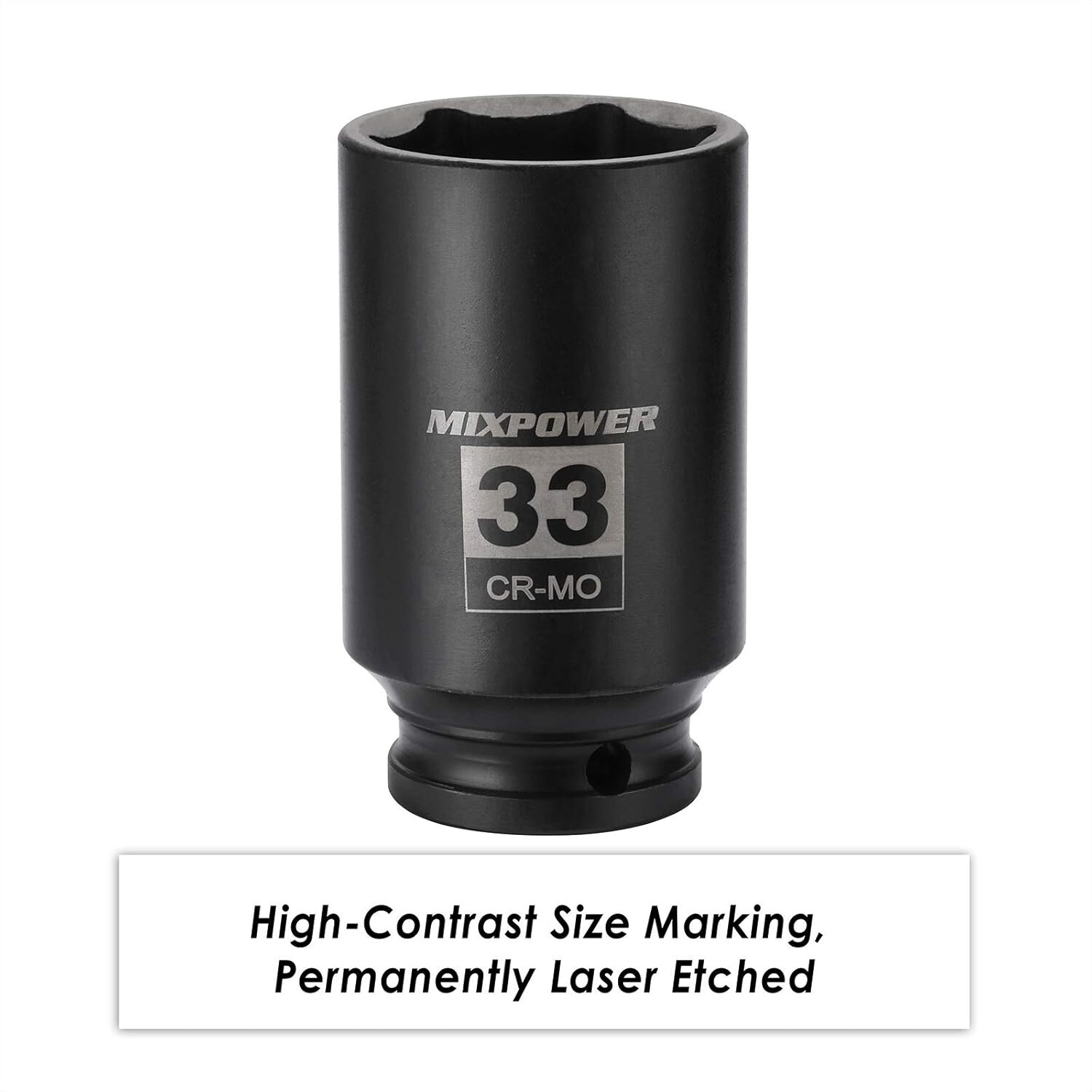 33 mm Impact Grade Socket, 1/2″ Drive, Chrome Molybdenum Steel, 6-Point Design