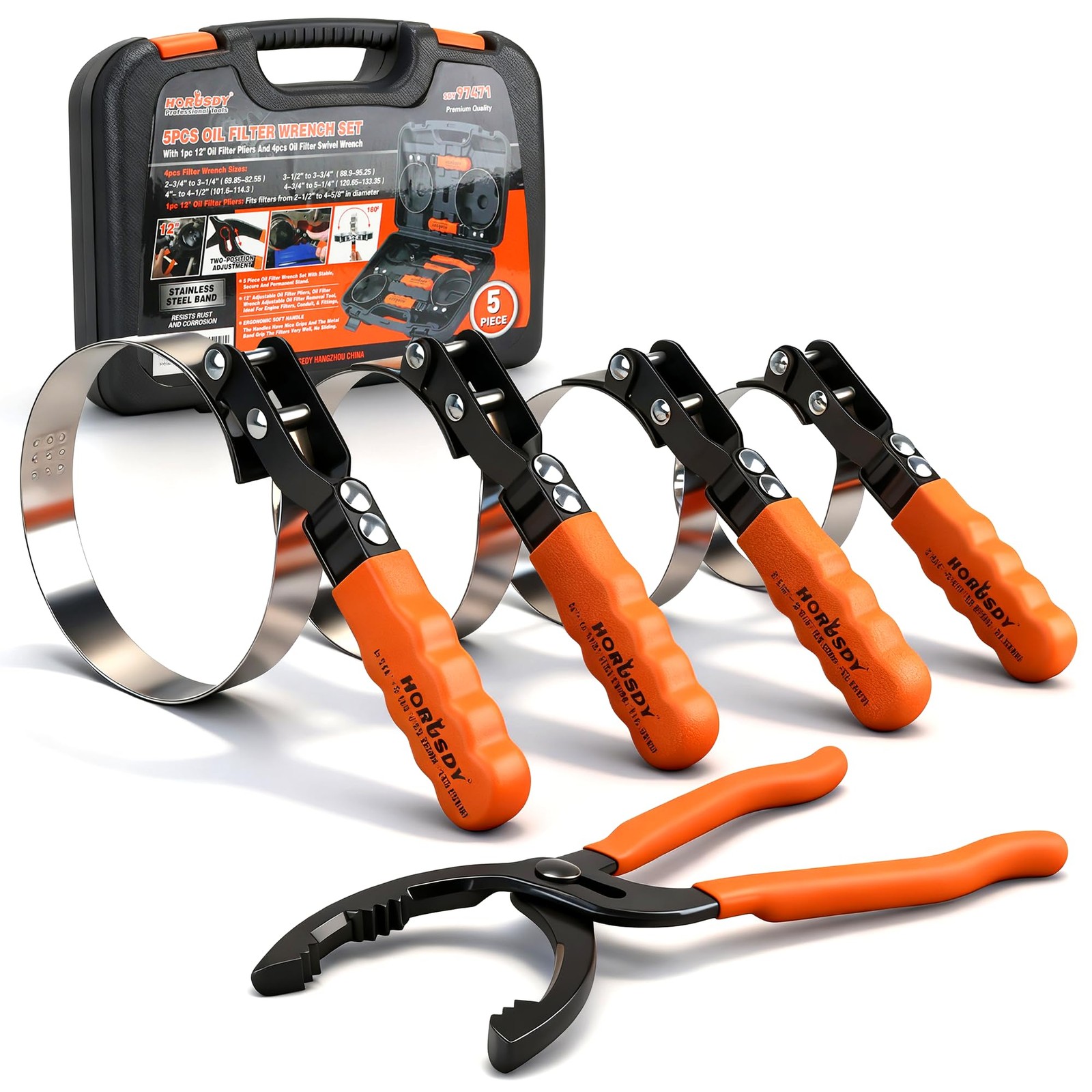 OIL FILTER SWIVEL WRENCH Pliers Removal Tool Set Standard 5-Piece By HORUSDY