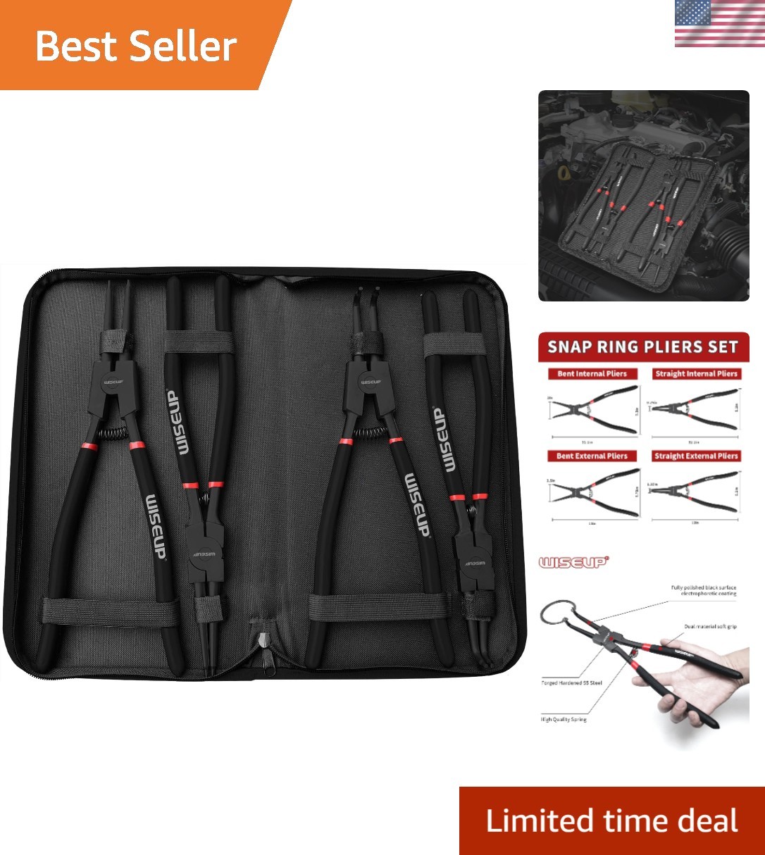 Ergonomic 13 Inch Snap Ring Pliers Set – 4PCS for Precision Handling
