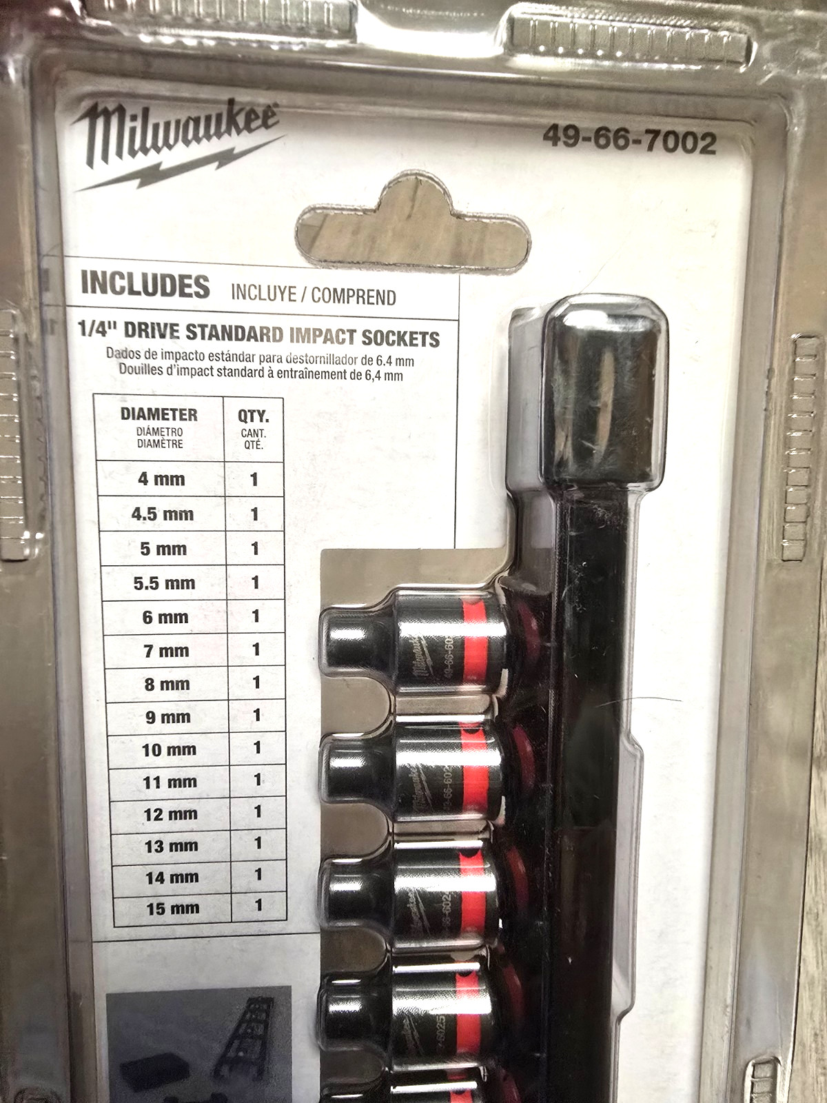 Milwaukee 14pc 1/4″ drive Impact Socket Set w/ Rail 4 to 15mm #49-66-7002