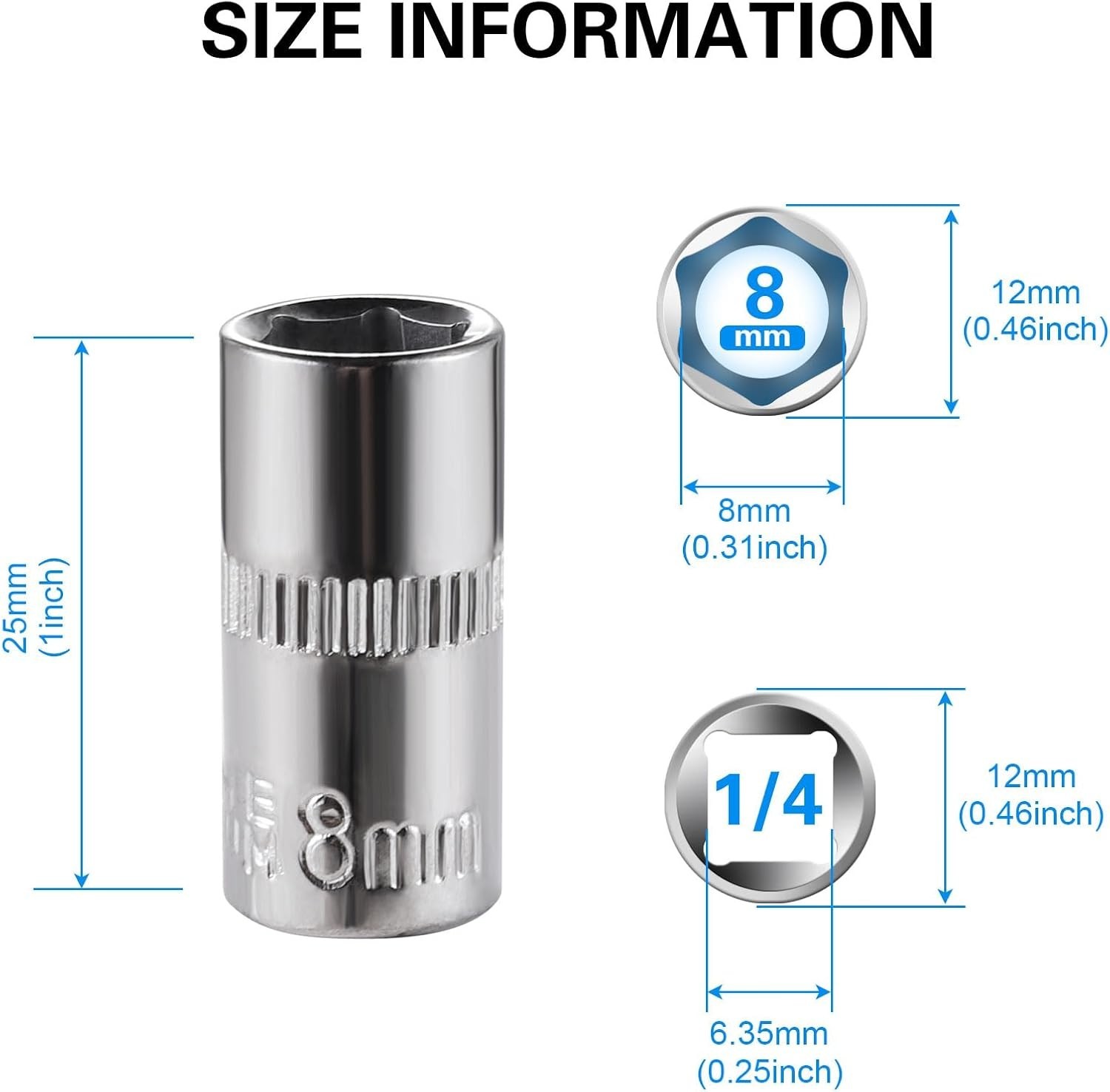 12pcs] Durable 8mm Socket, 1/4 socket set,Shallow Socket 1/4 Inch Drive 8mm 6…