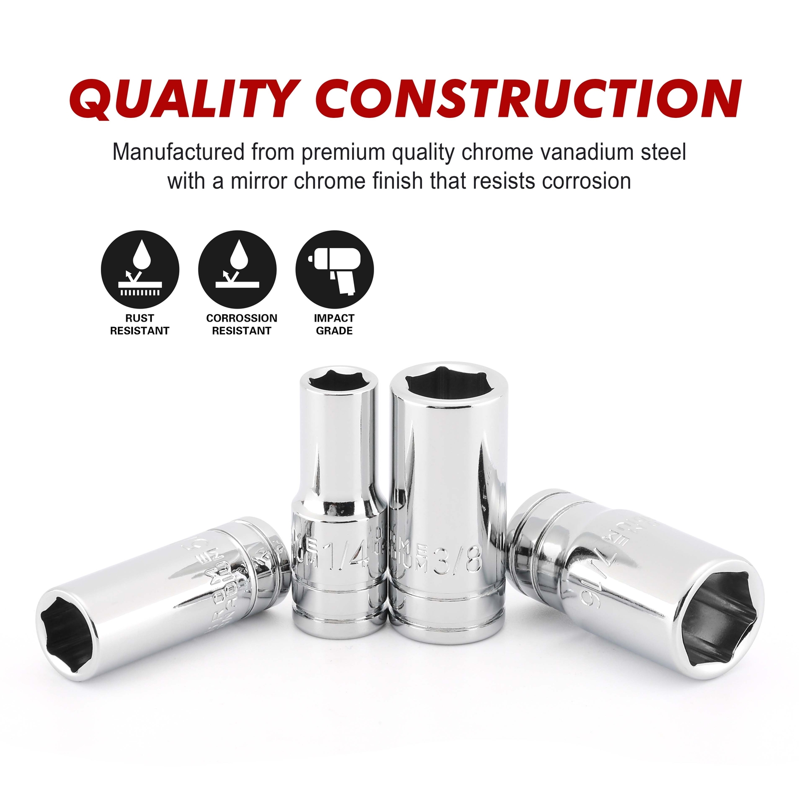 10PCS 1/4″Drive 6 Point. Mid-Length Socket Set SAE, 3/16″ to 9/16″ Mirror Chrome