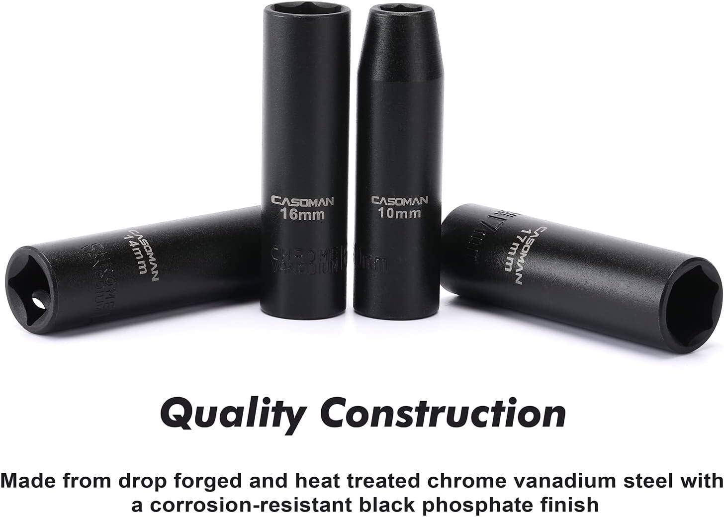 11 Pieces 1/2-Inch Drive Deep Metric Impact Socket Set, 6-Point, 10mm – 24mm