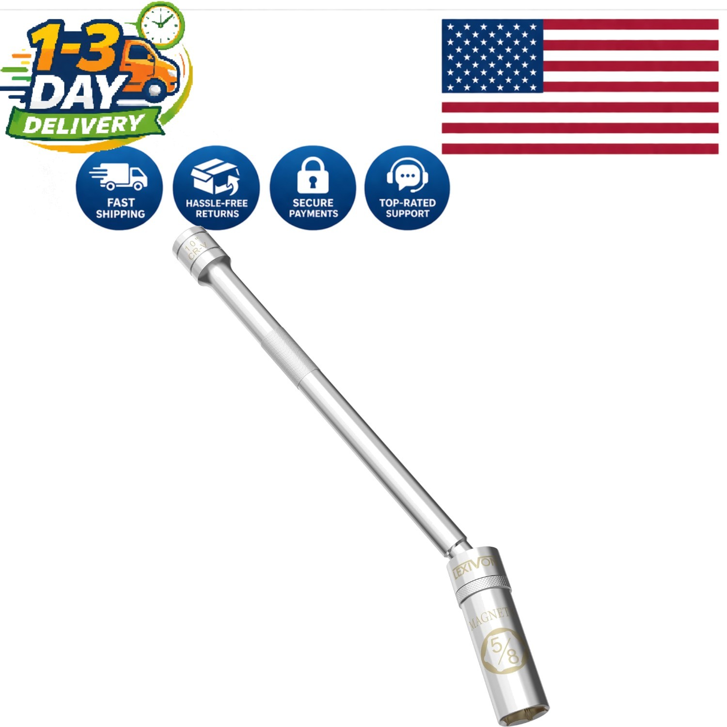 5/8″ Magnetic Swivel Spark Plug Socket – 3/8″ Drive, 10″ Length | Durable Design