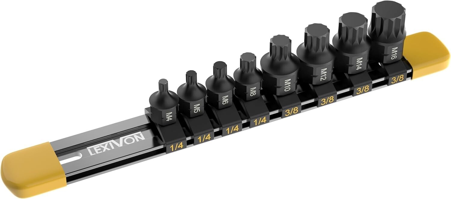 LEXIVON Triple Square Bit Socket Set8Piece(M4-M16)Dual Drive, Super Short LX145S