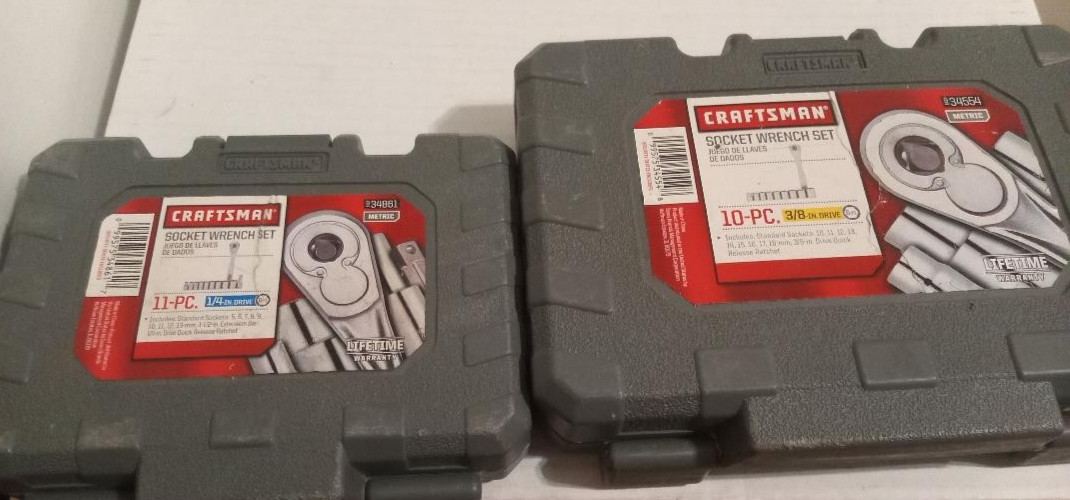 2 New Open Box Craftsman Metric 6 Pt Socket Sets 934554 1/4″ & 934861 3/8″