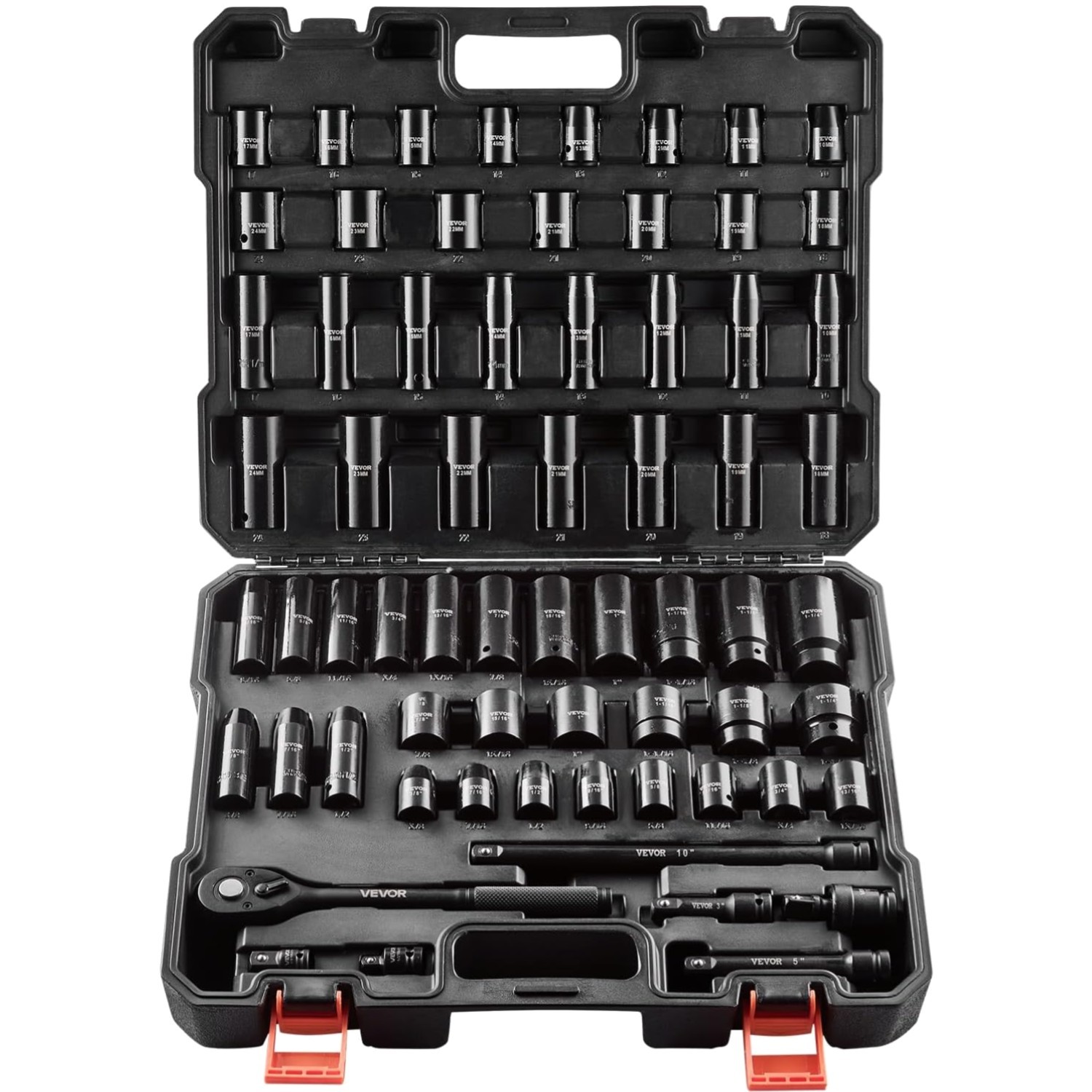 1/2″ Drive Impact Socket Set, 65 Piece Socket Set SAE 3/8″ to 1-1/4″ and Metr…