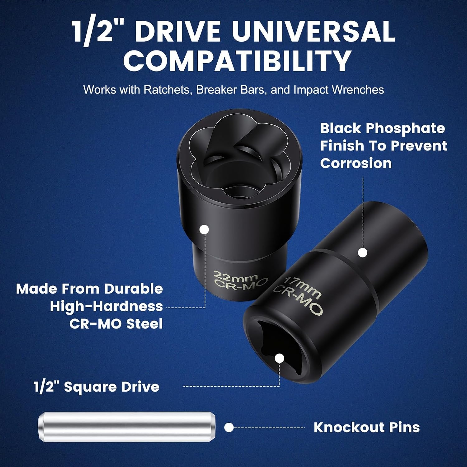 5Pcs 1/2”Twist Socket Drive Wheel Lug Nut Damaged Stripped Remover 17 19 21 22mm