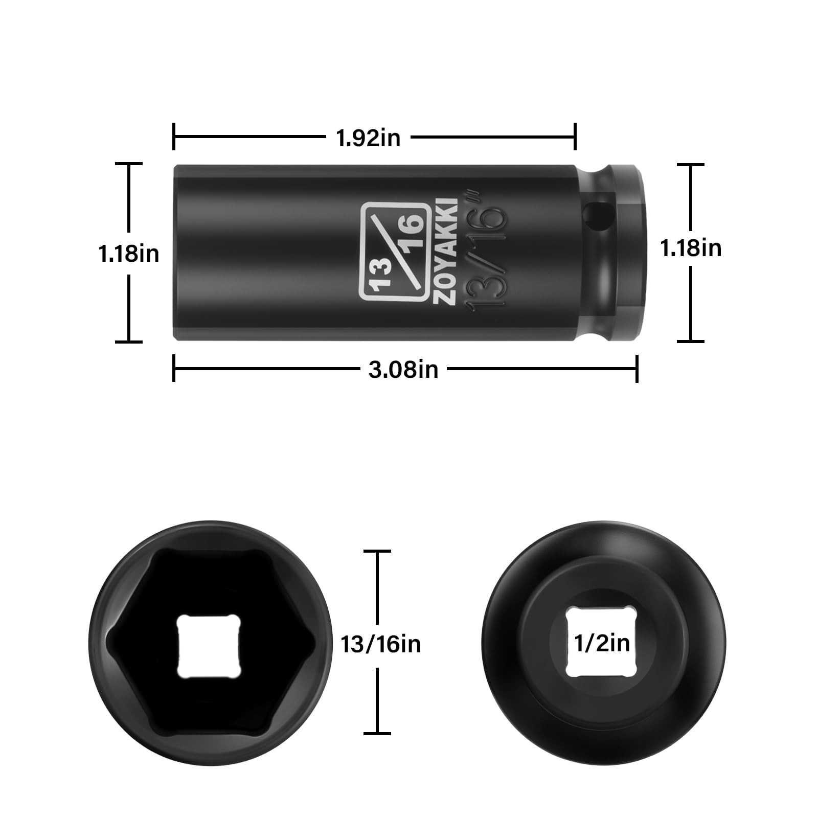 ZOYAKKI 6-Point 1/2-Inch Drive Deep Impact Socket- 13/16″ (SAE), 13/16″in.