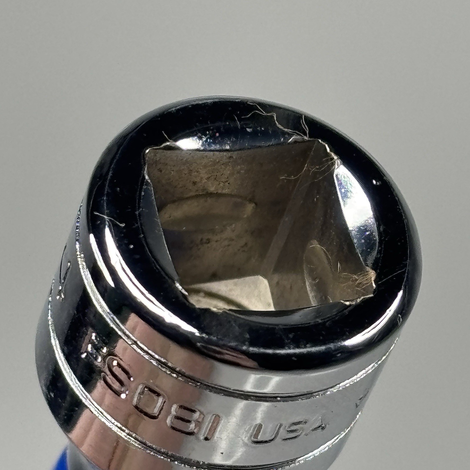Snap On Tools FS081 3/8 Dr 6Pt SAE 1/4 Flank Dr Shallow Chrome Socket USA 1988