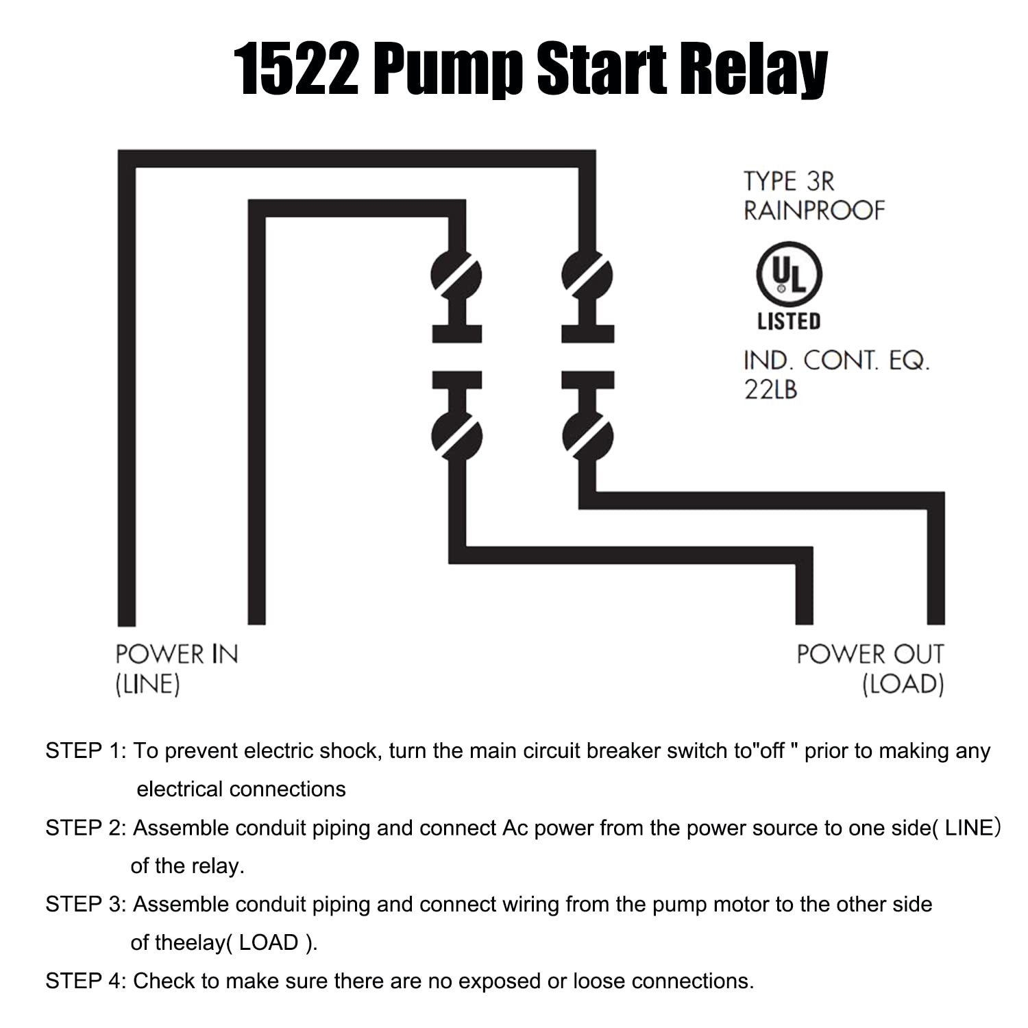 1522 Pump Start Relay with Enclosure 3 HP / 110V / 220V 24V Coil for Irrigation