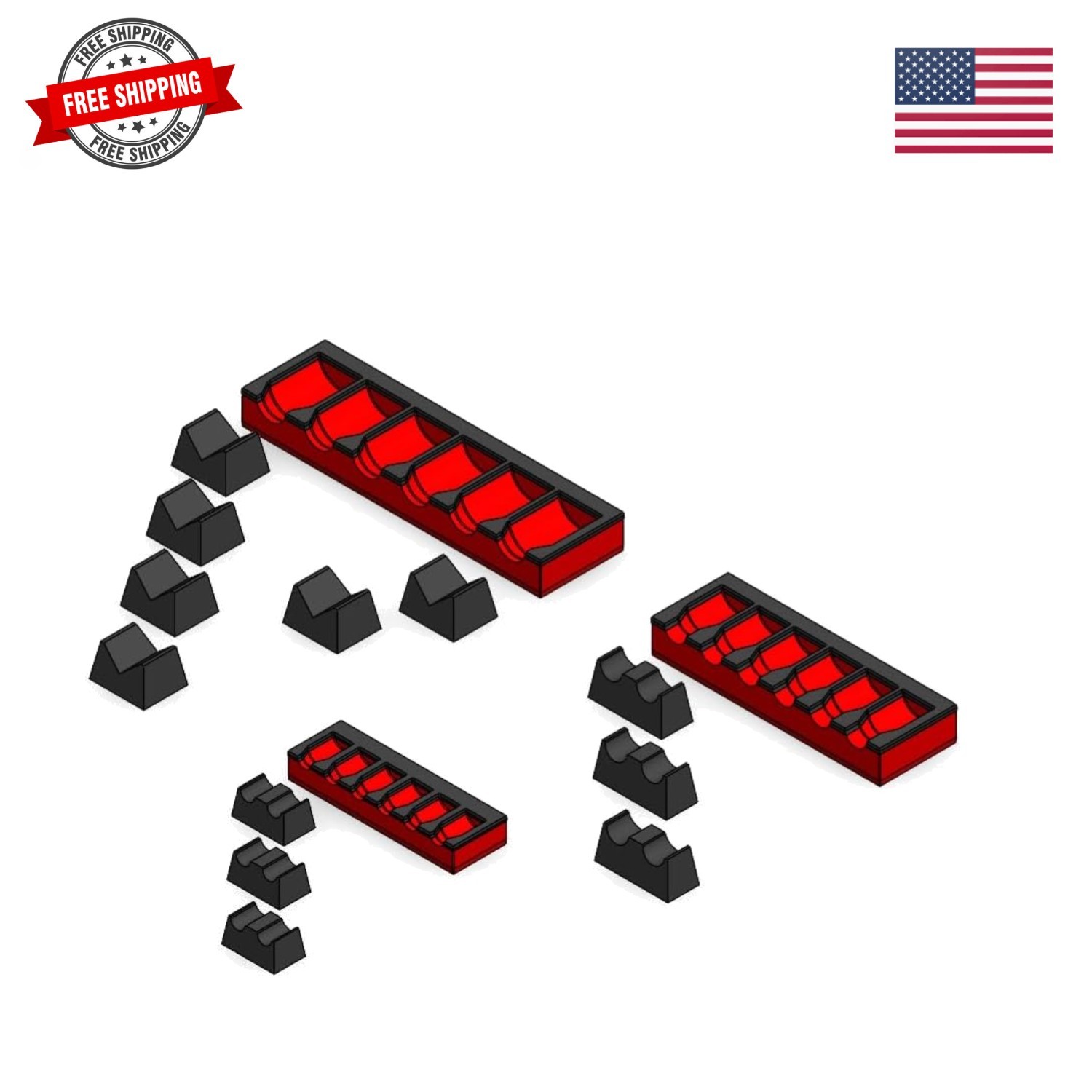 MagAttach Socket Extension Organizers 3 Piece Set, Red/Black