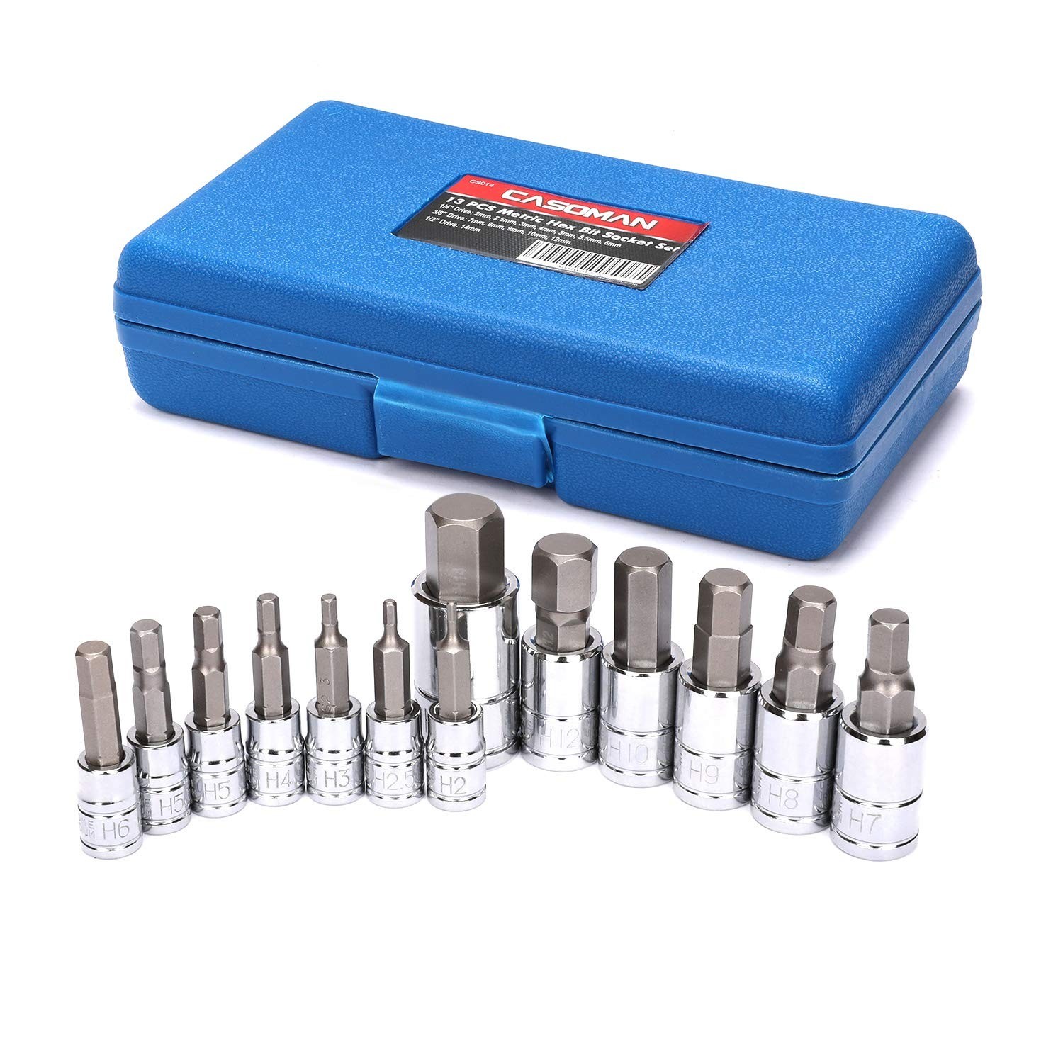 13-Piece Metric Hex Bit Socket Set, 2mm-14mm, S2 Steel Allen Tool Kit
