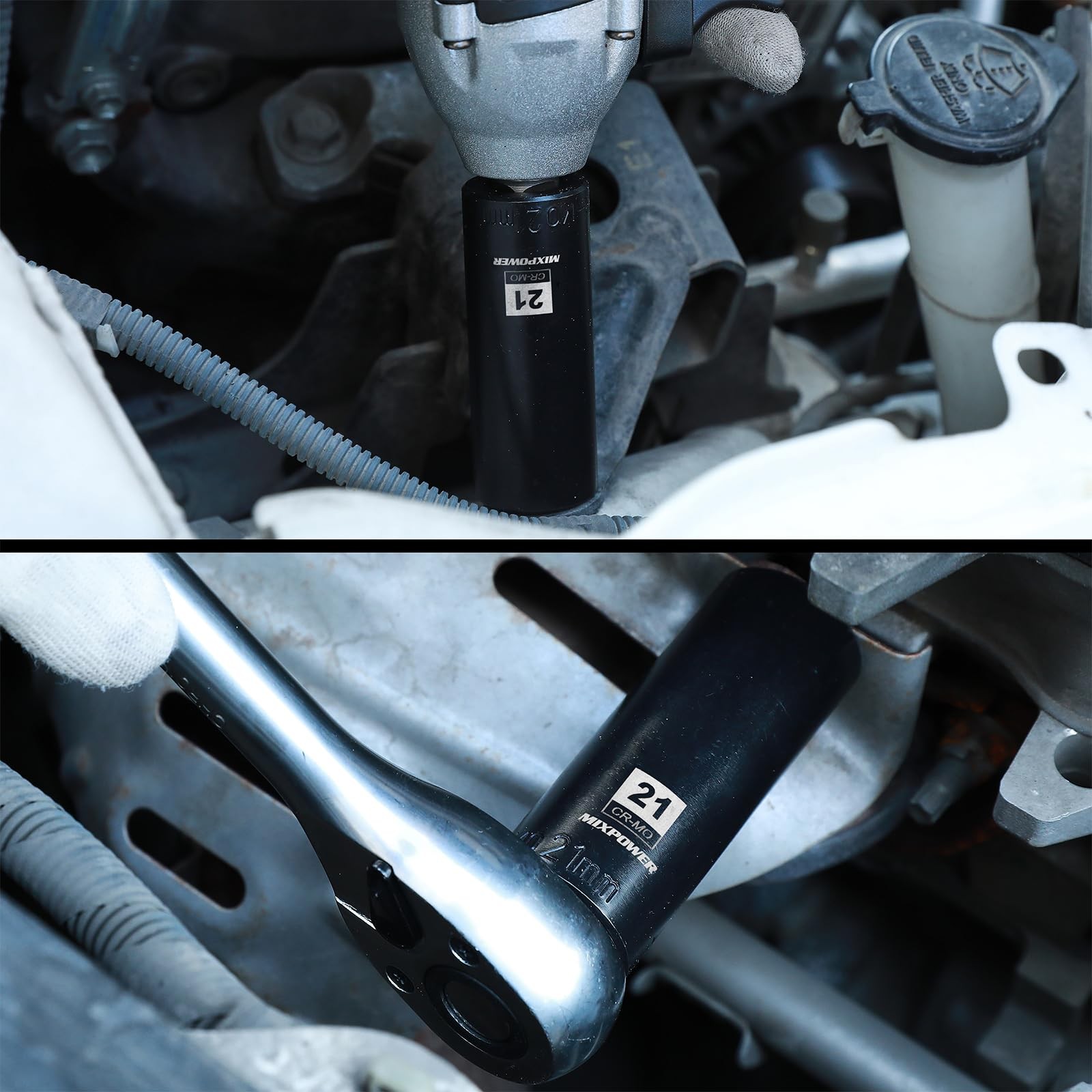 1/2 Inch Drive Deep Impact Socket, CR-MO, 21mm, 6 Point, Radius 21mm