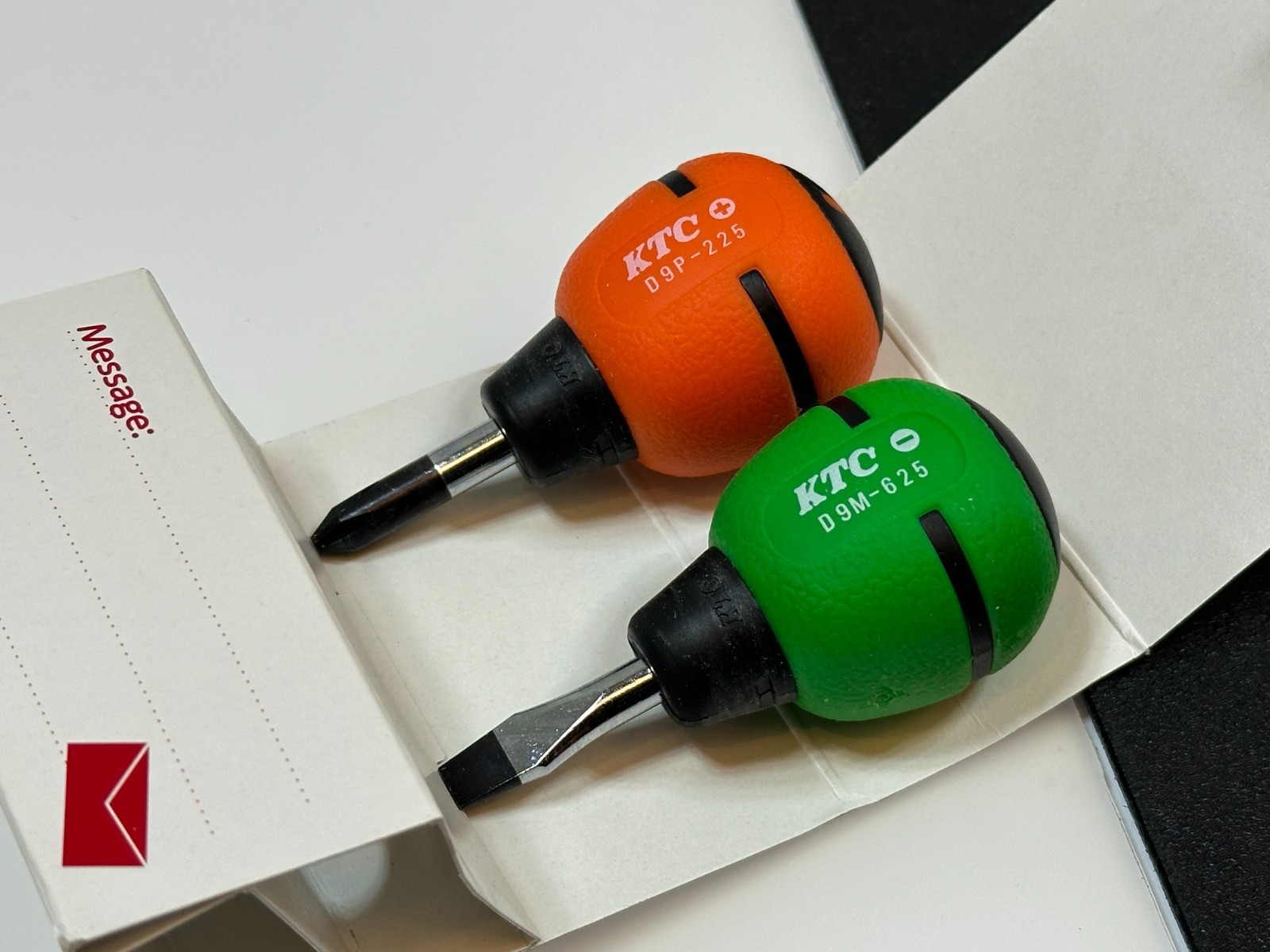 NEW KTC Tools JAPAN TD902 2pc Stubby Screwdriver Set ORANGE / GREEN Soft Grip