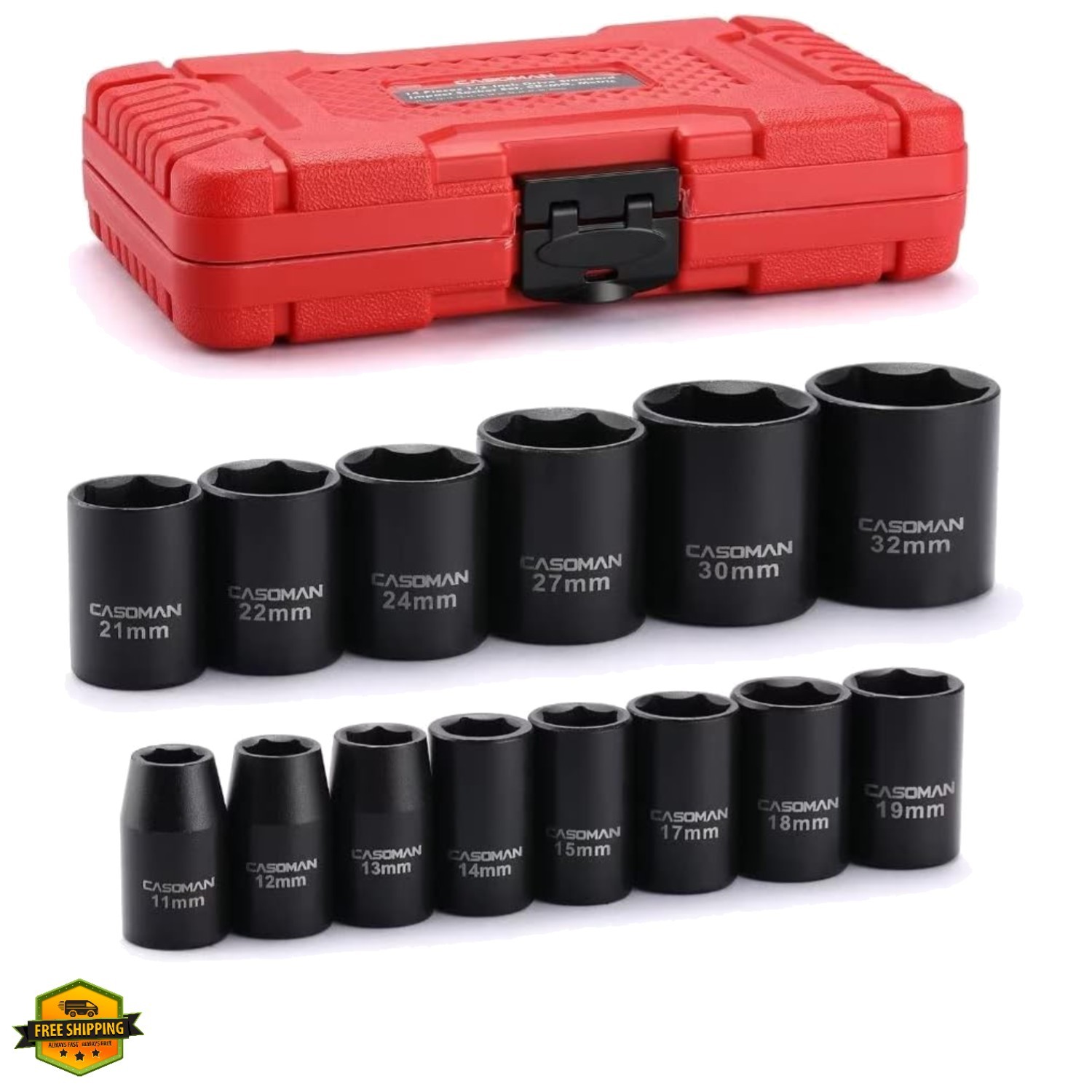 14 Pieces 1/2-Inch Drive Shallow Impact Socket Set, Metric, 6-Point, 11mm to …