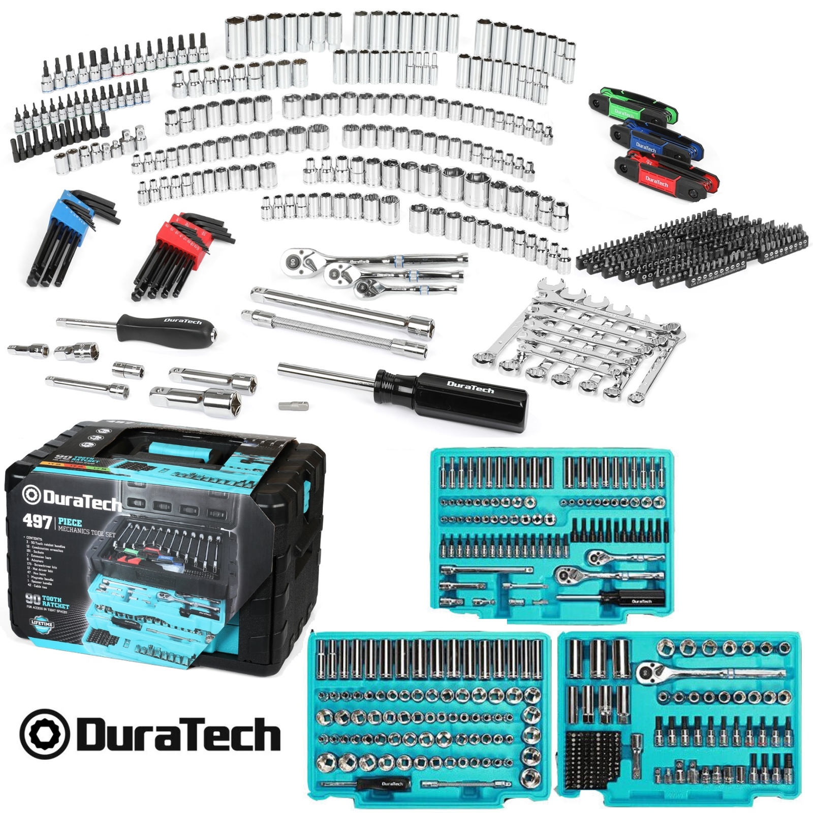 497-Pieces Mechanics Tool Set 3 Drawer Professional Tool Kit Heavy Duty Case Box