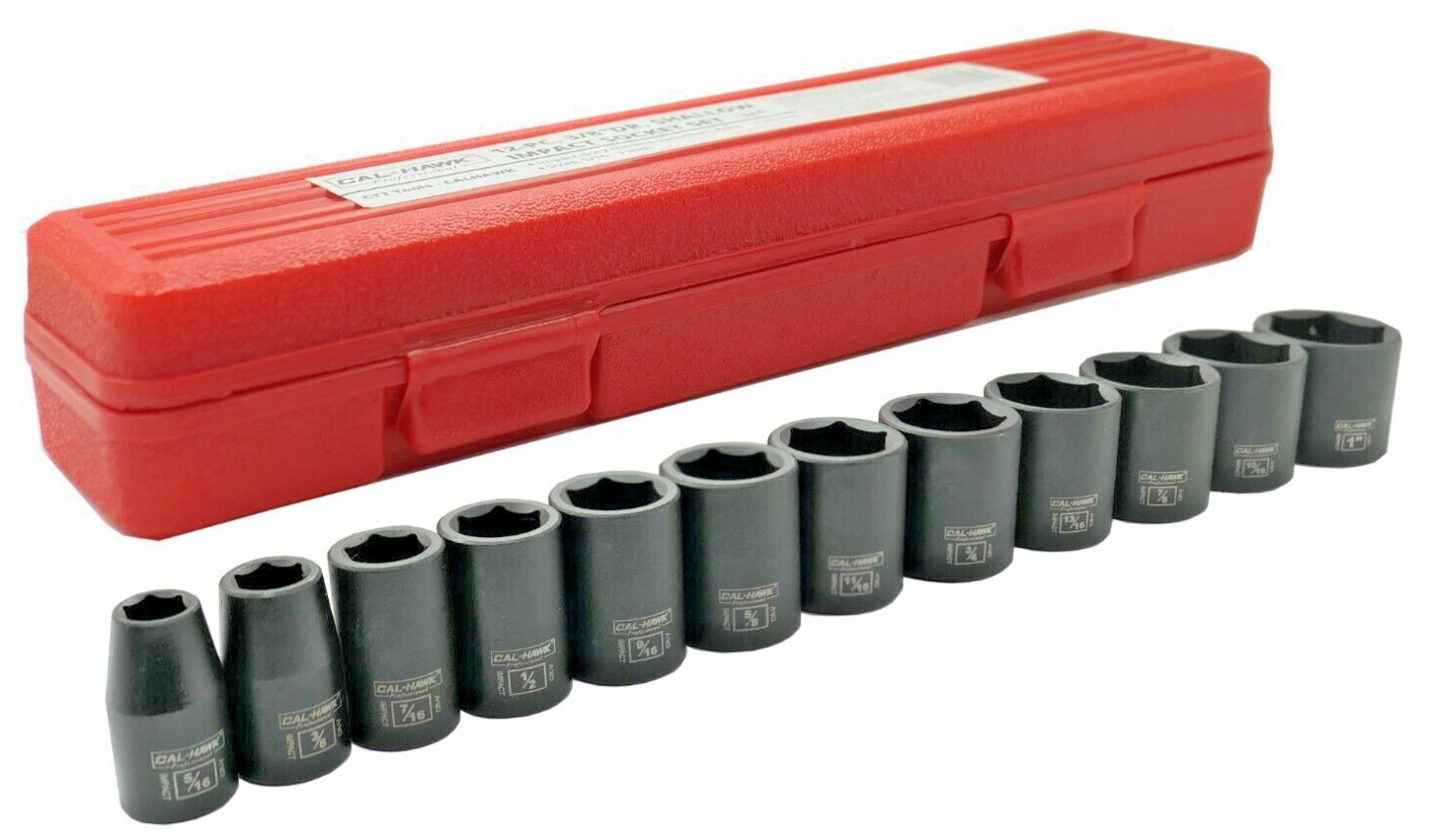 12 pc 3/8″Dr. 6 POINT SAE Standard/Shallow Impact Socket Chrome Vanadium CRV Set