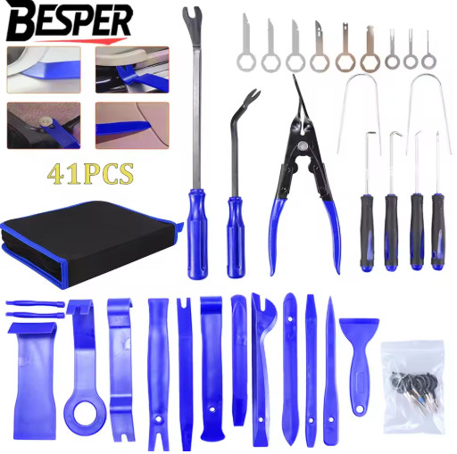 41Pc Car Trim Removal Tool Kit Panel Clip Fastener Pry Pliers Dash Radio Set