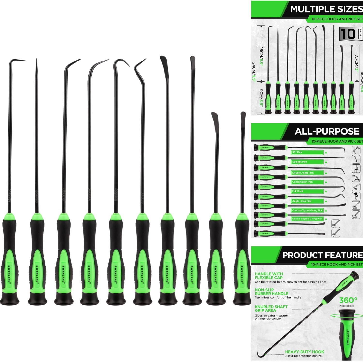 Heavy Duty 10pc Hook and Pick Tool Set for Car Oil Seal, O-Ring, Gasket Puller