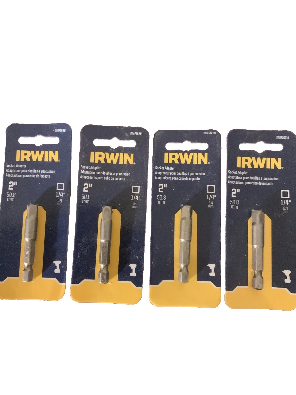 LOT OF 4 IRWIN 1/4¨ DRIVE & SHANK SOCKET ADAPTER W/BALL FOR DRILL # IWAF26214