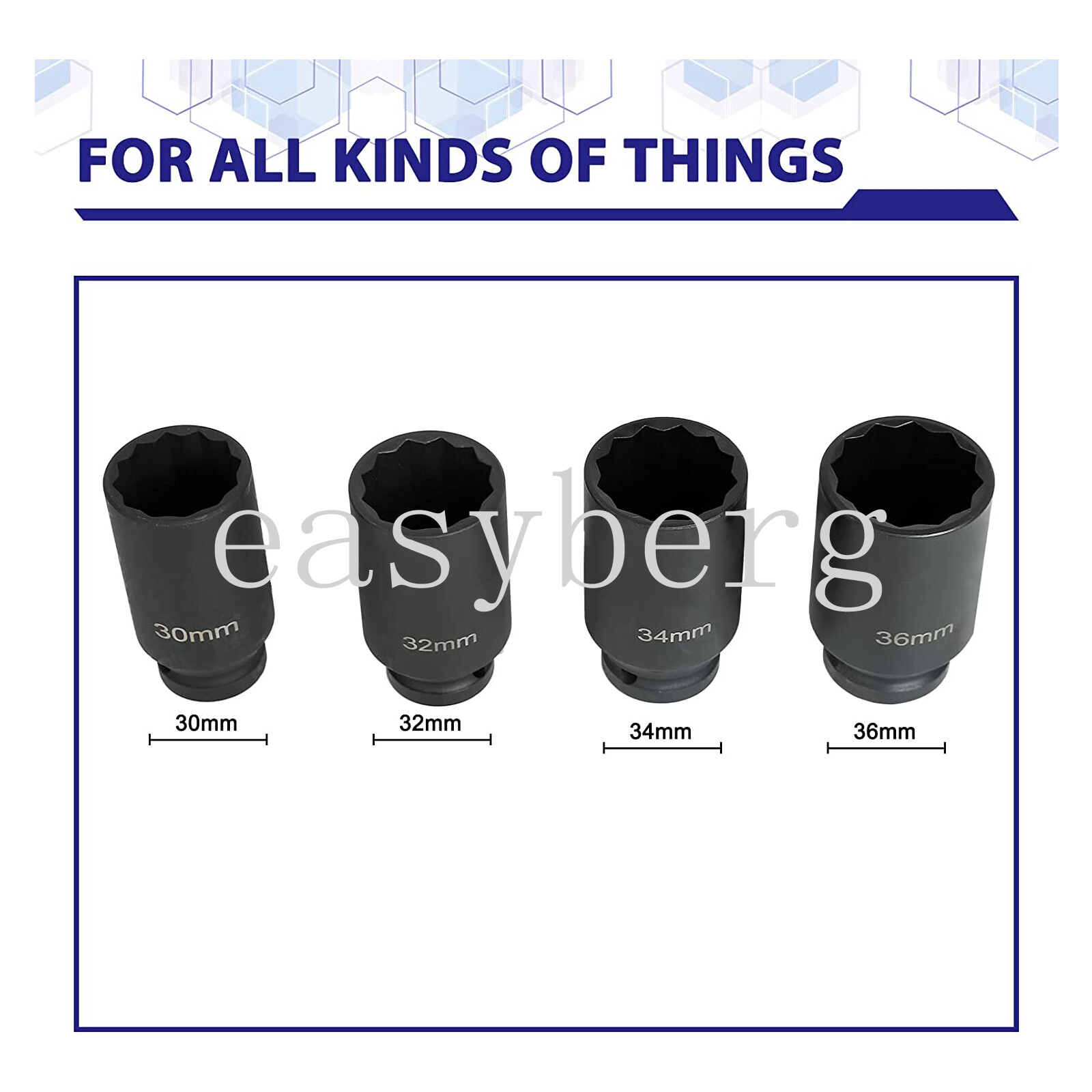 4pc 1/2″dr 12pt Metric SPINDLE/AXLE NUT DEEP IMPACT SOCKET SET CrMo Blk PO4
