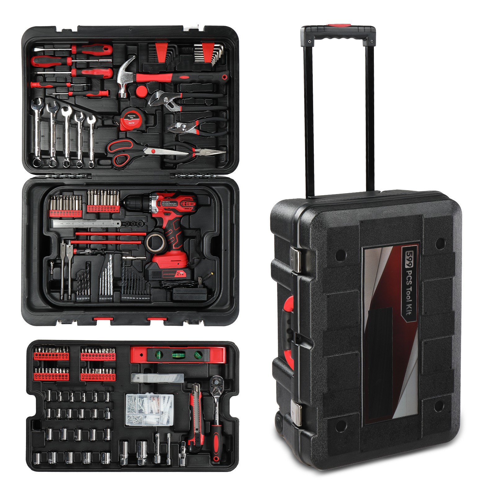 599 Pcs Tool Set Mechanics Tool Kit Wrenches Socket Screwdrivers w/ Trolley Case